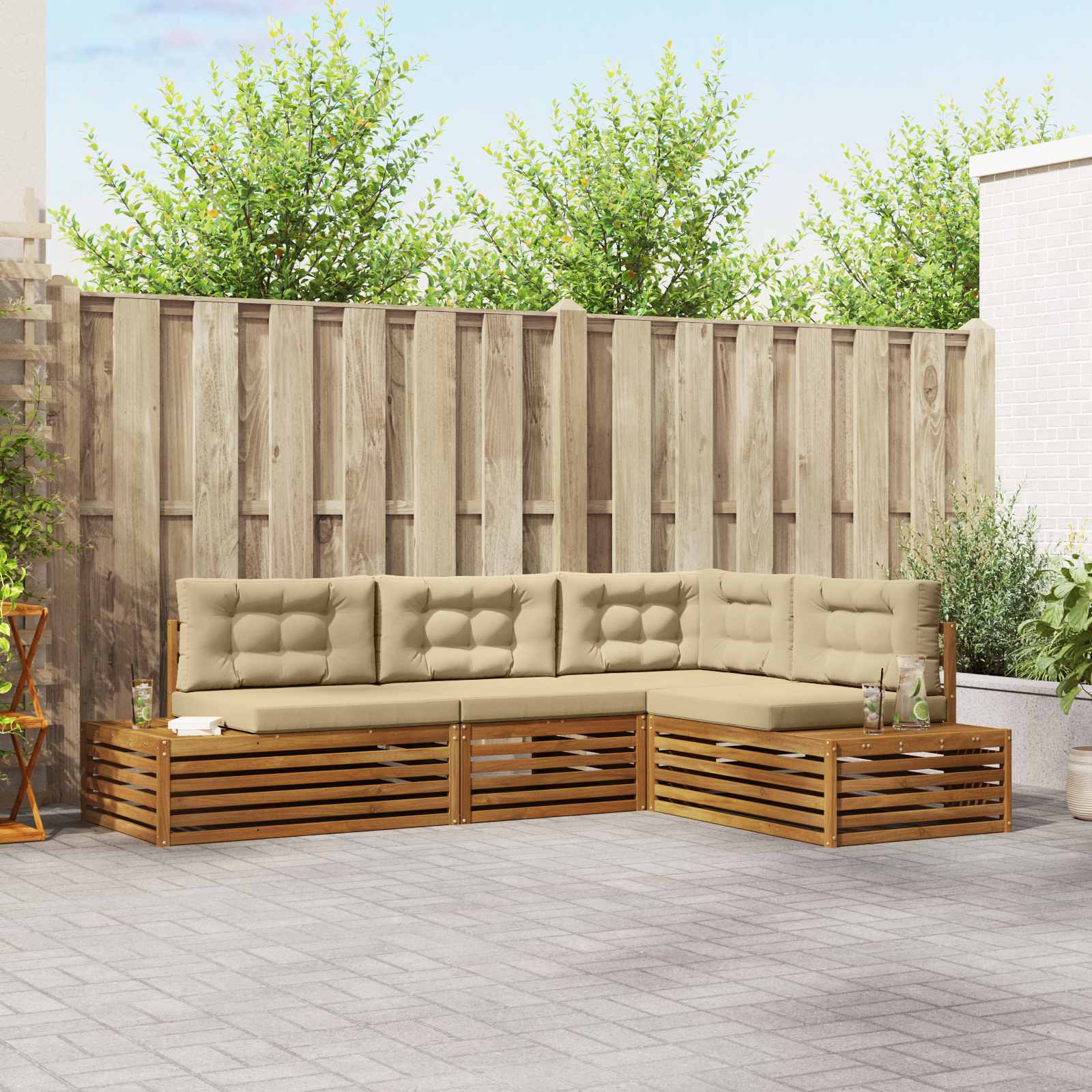 Buiten bankenset met kussen 4 Stuk Natuurlijk en Beige – afbeelding 1