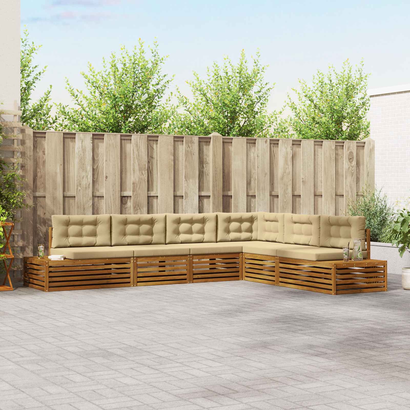 Buiten bankenset met kussen 6 Stuk Natuurlijk en Beige – afbeelding 1