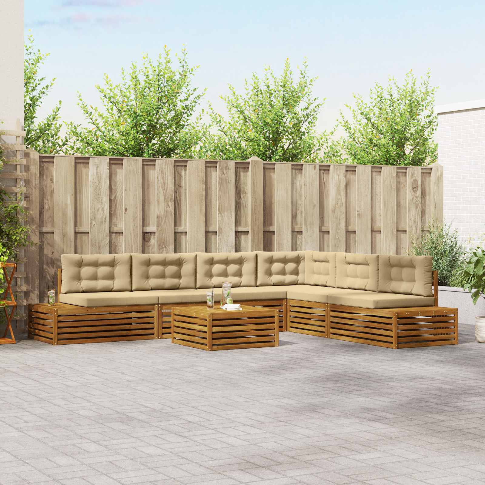 Buiten bankenset met kussen 7 Stuk Natuurlijk en Beige – afbeelding 1