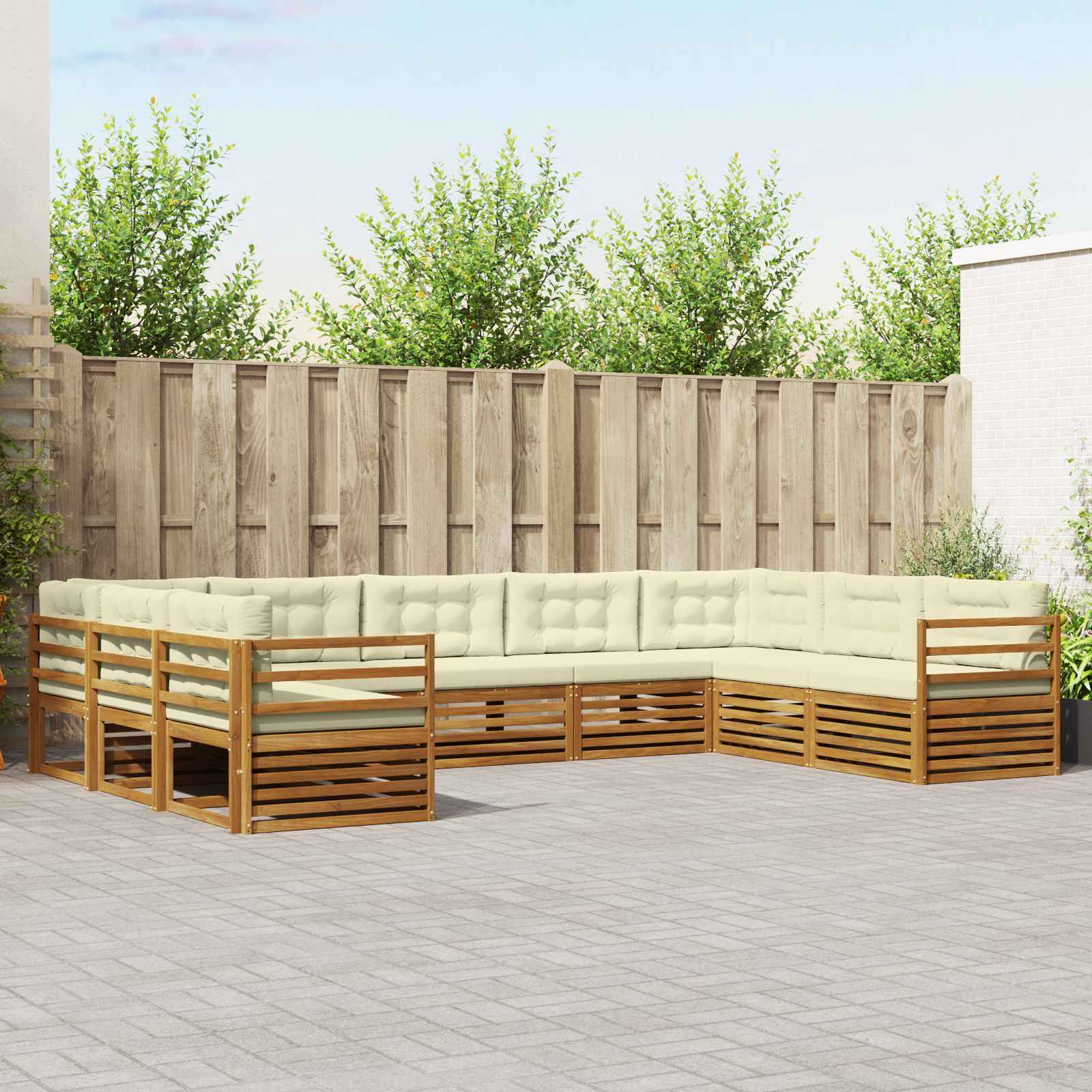 Buiten bankenset 9 pcs Natuurlijk en Crème Massief Acaciahout