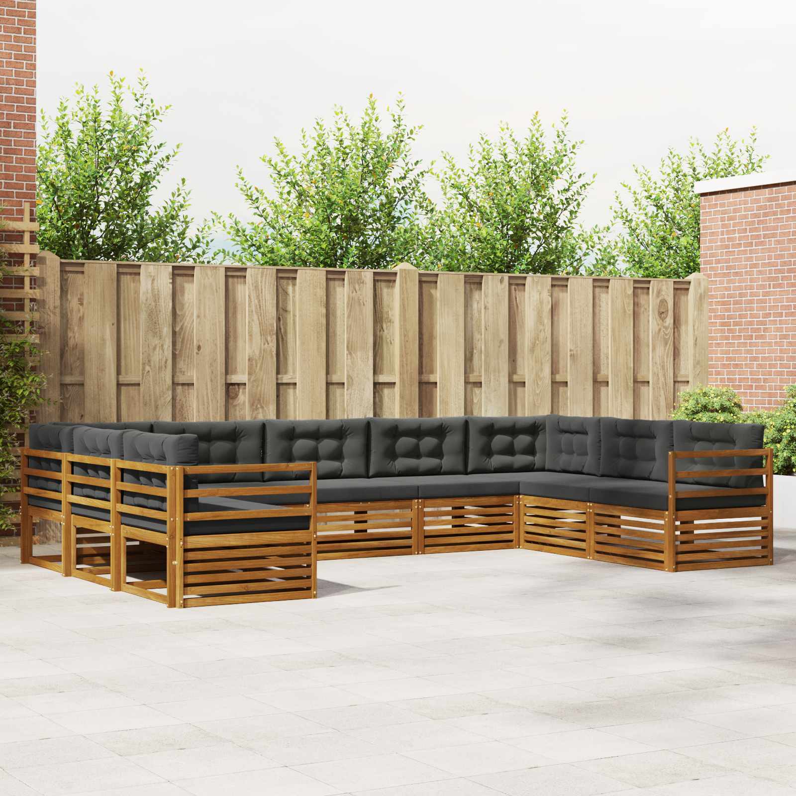 Buiten bankenset met kussen 9 pcs Natuurlijk en Antraciet – afbeelding 1