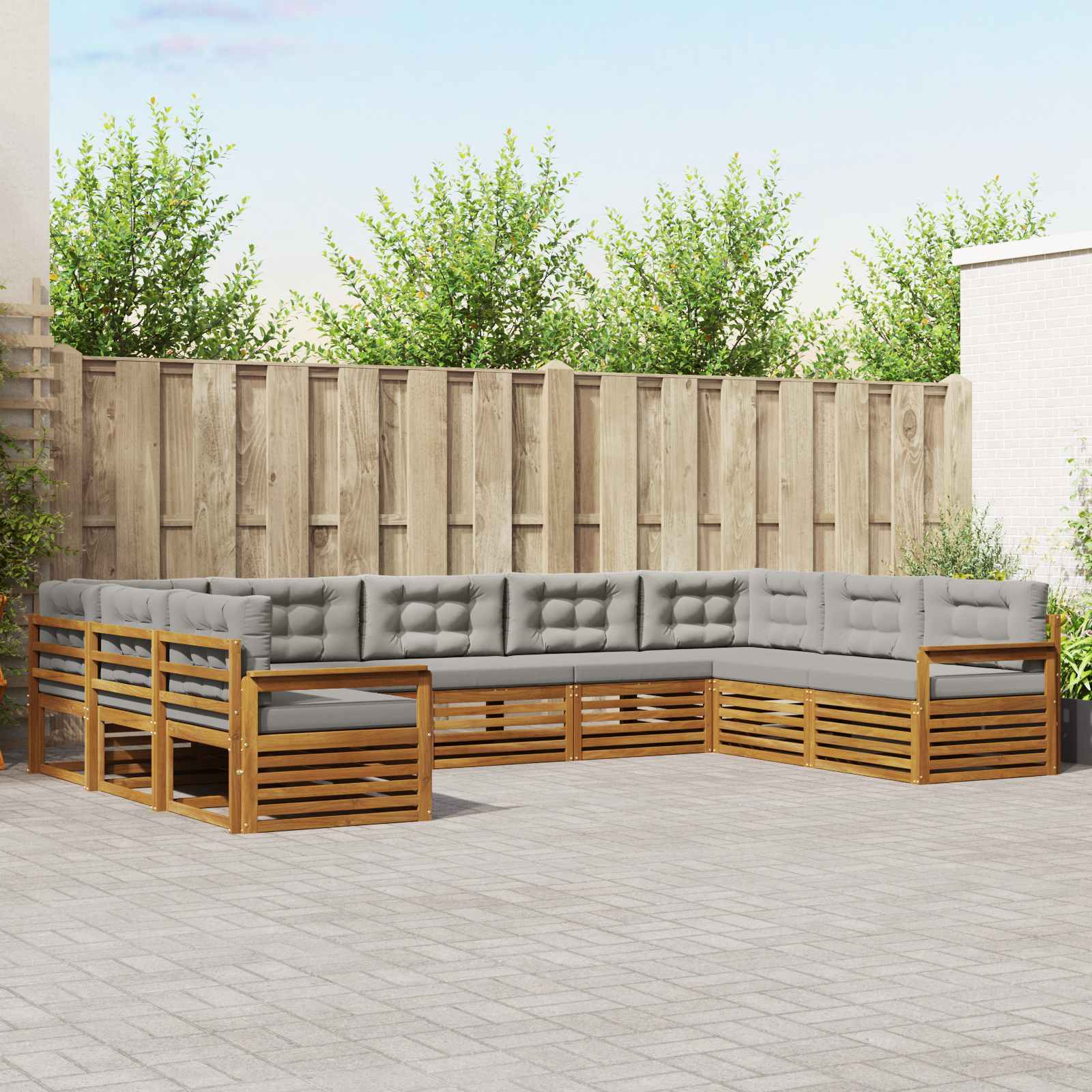 Buiten bankenset met kussen 9 pcs Natuurlijk en Lichtgrijs