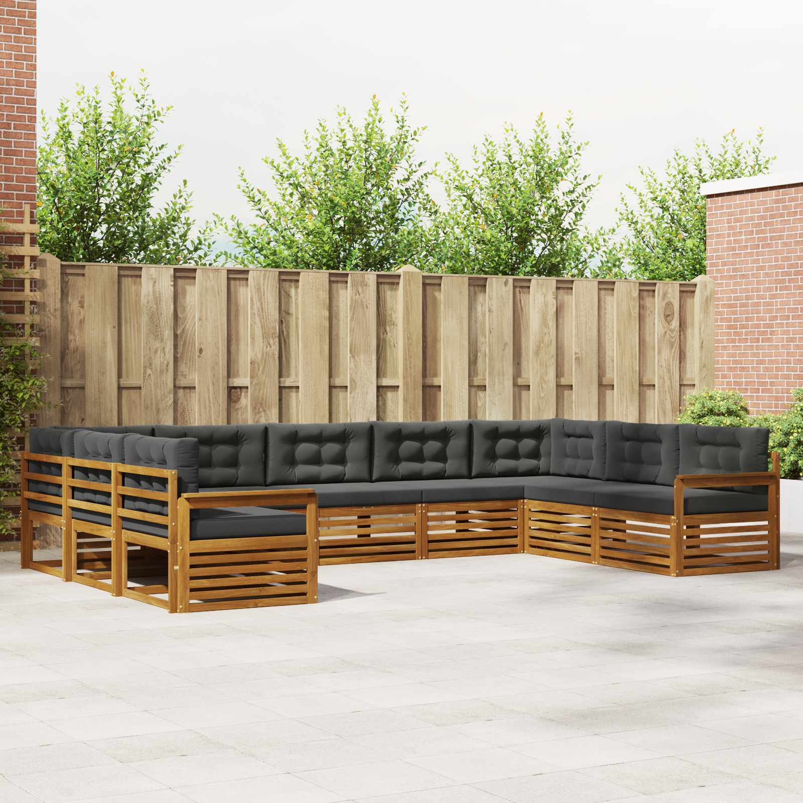 Buiten bankenset met kussen 9 pcs Natuurlijk en Antraciet