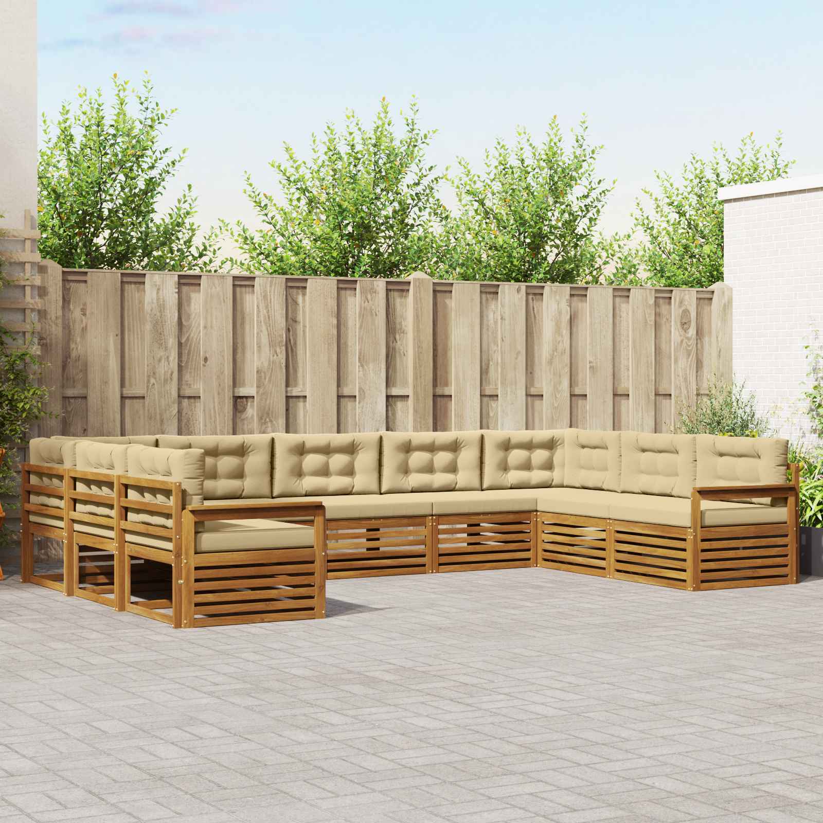 Buiten bankenset 9 pcs Natuurlijk en Beige Massief Acaciahout