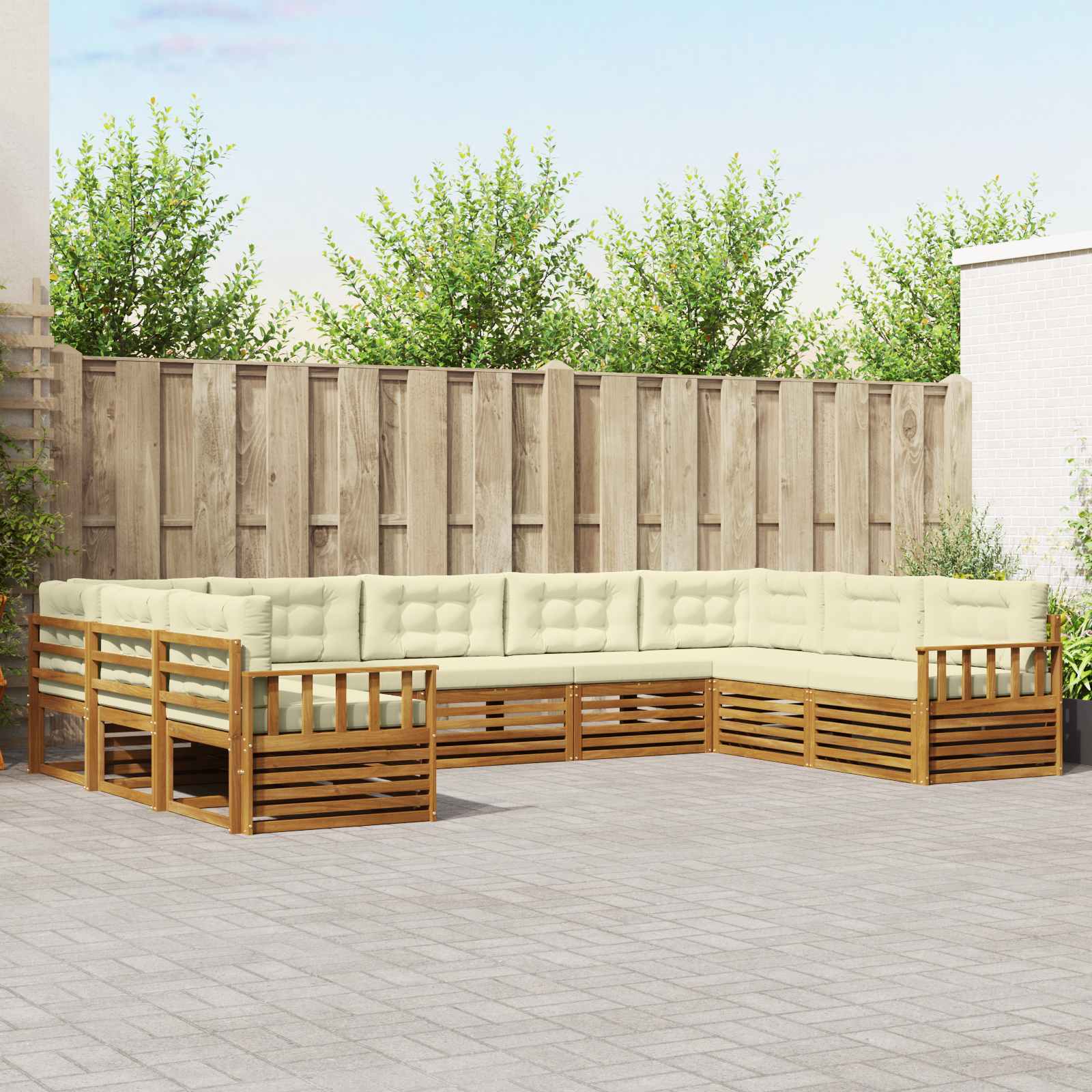 Buiten bankenset 9 pcs Natuurlijk en Crème Massief Acaciahout