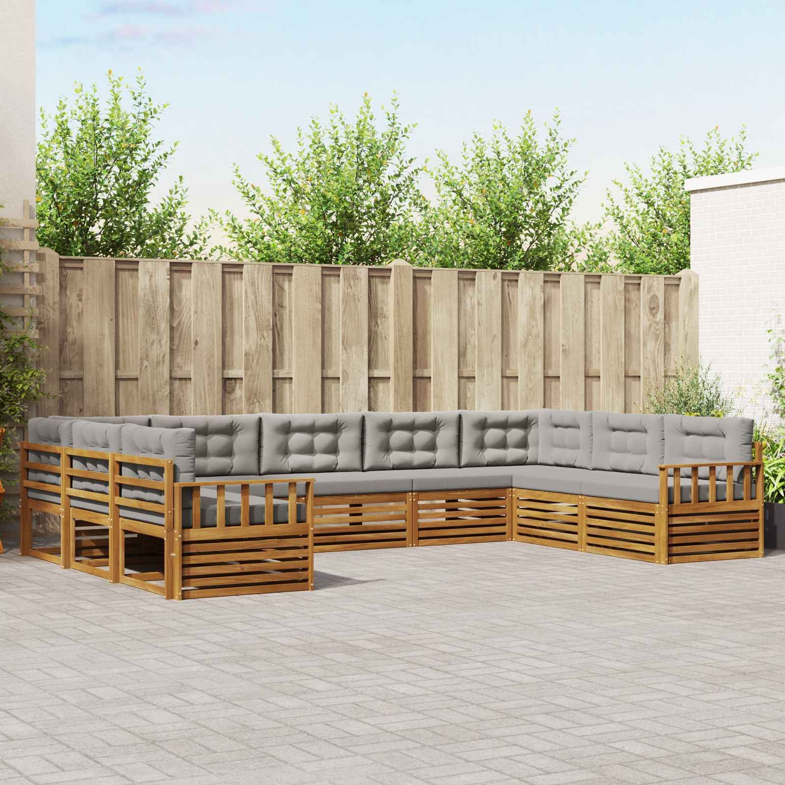 Buiten bankenset met kussen 9 pcs Natuurlijk en Lichtgrijs – afbeelding 1