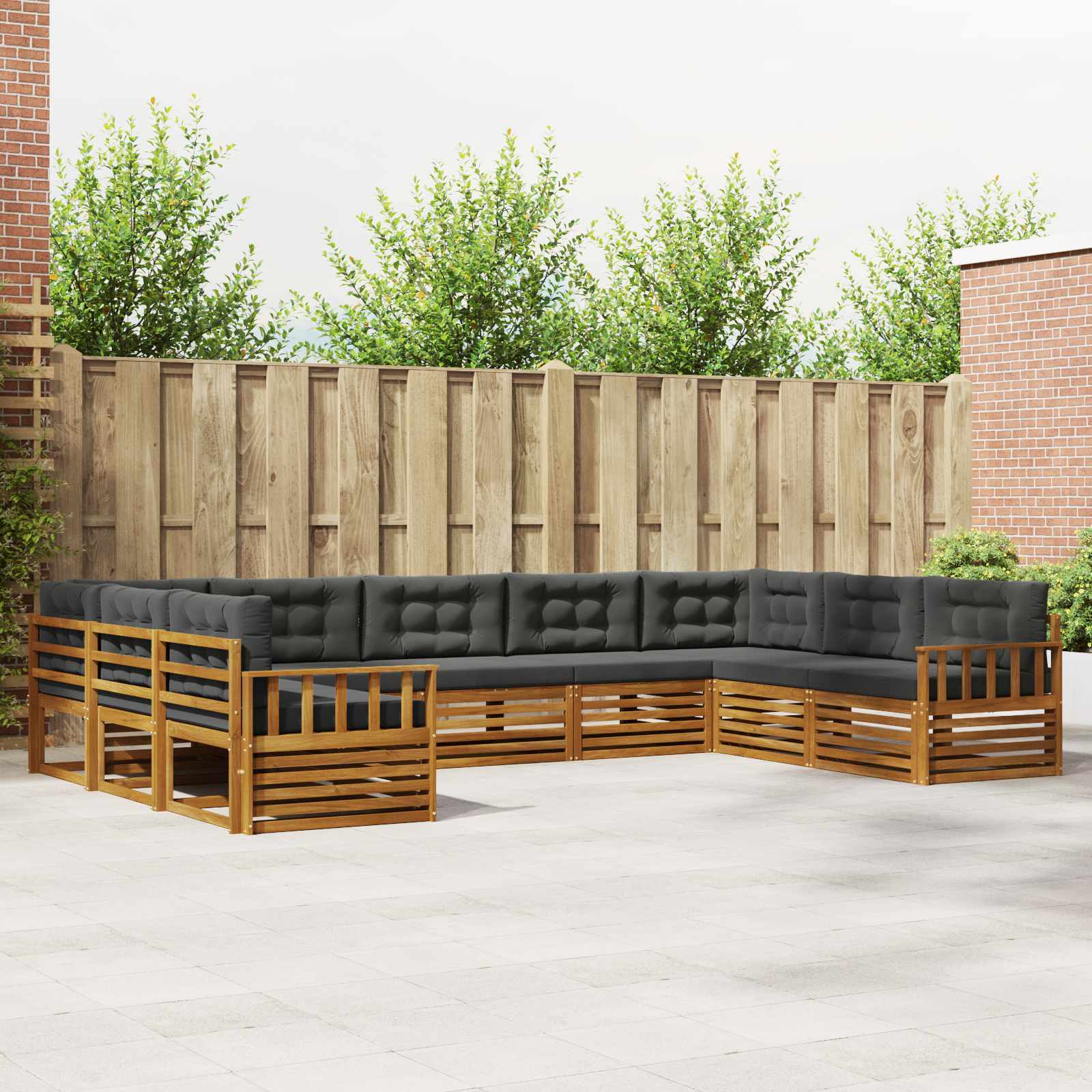 Buiten bankenset met kussen 9 pcs Natuurlijk en Antraciet