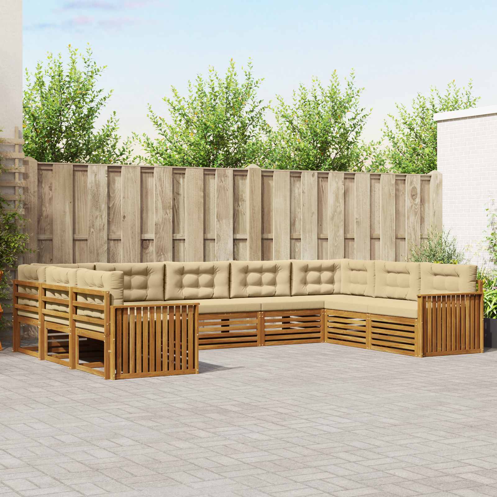Buiten bankenset 9 pcs Natuurlijk en Beige Massief Acaciahout – afbeelding 1
