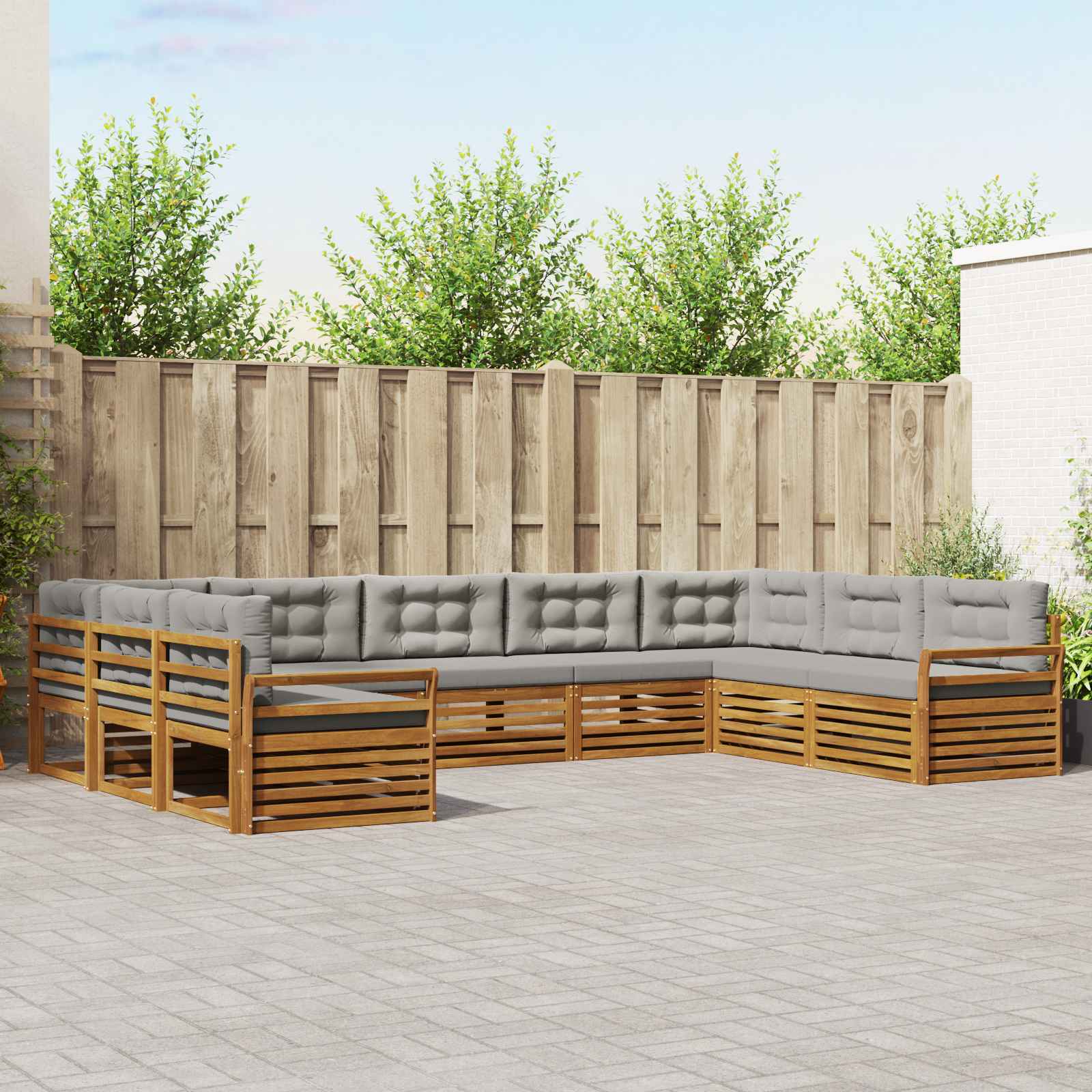 Buiten bankenset met kussen 9 pcs Natuurlijk en Lichtgrijs – afbeelding 1