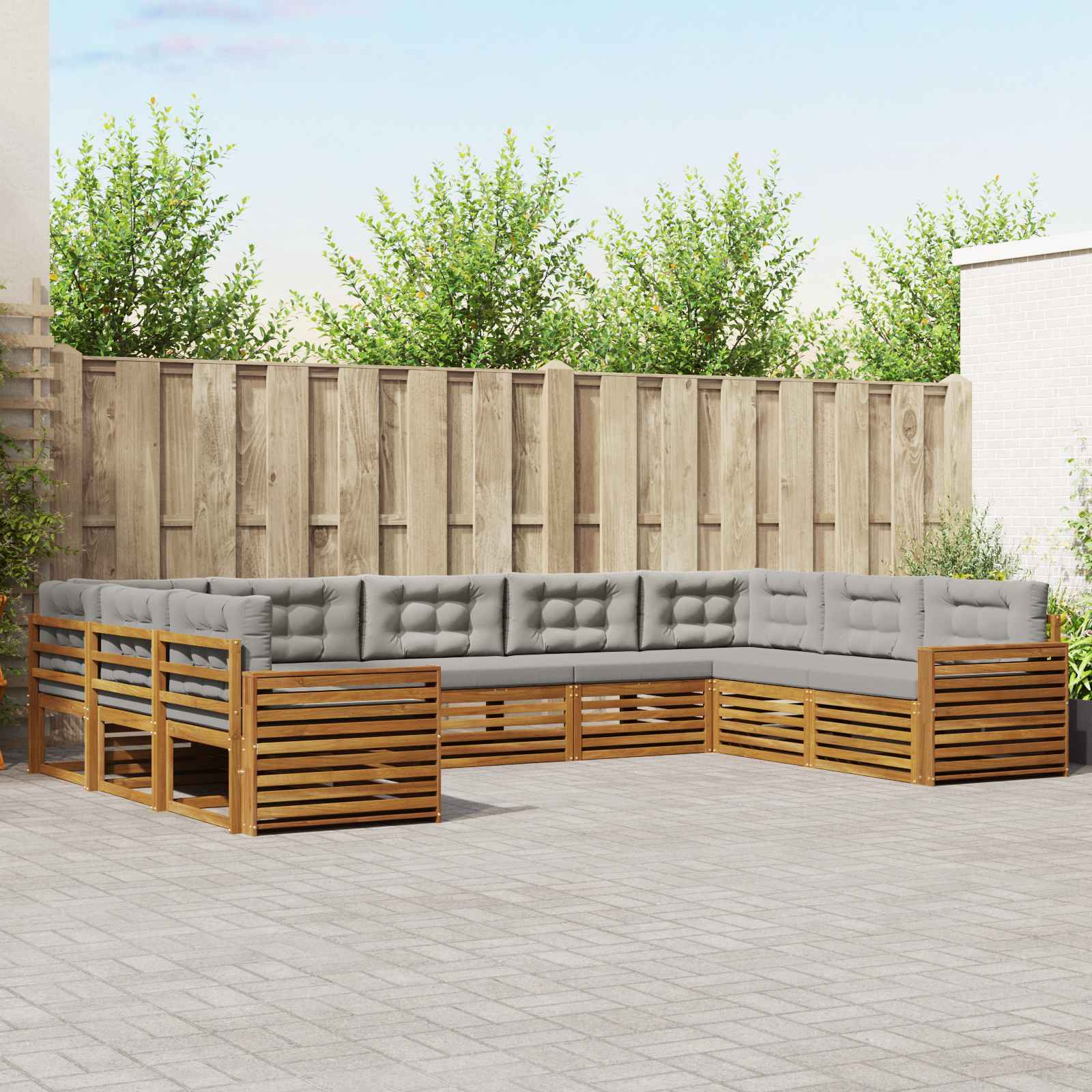 Buiten bankenset met kussen 9 pcs Natuurlijk en Lichtgrijs – afbeelding 1