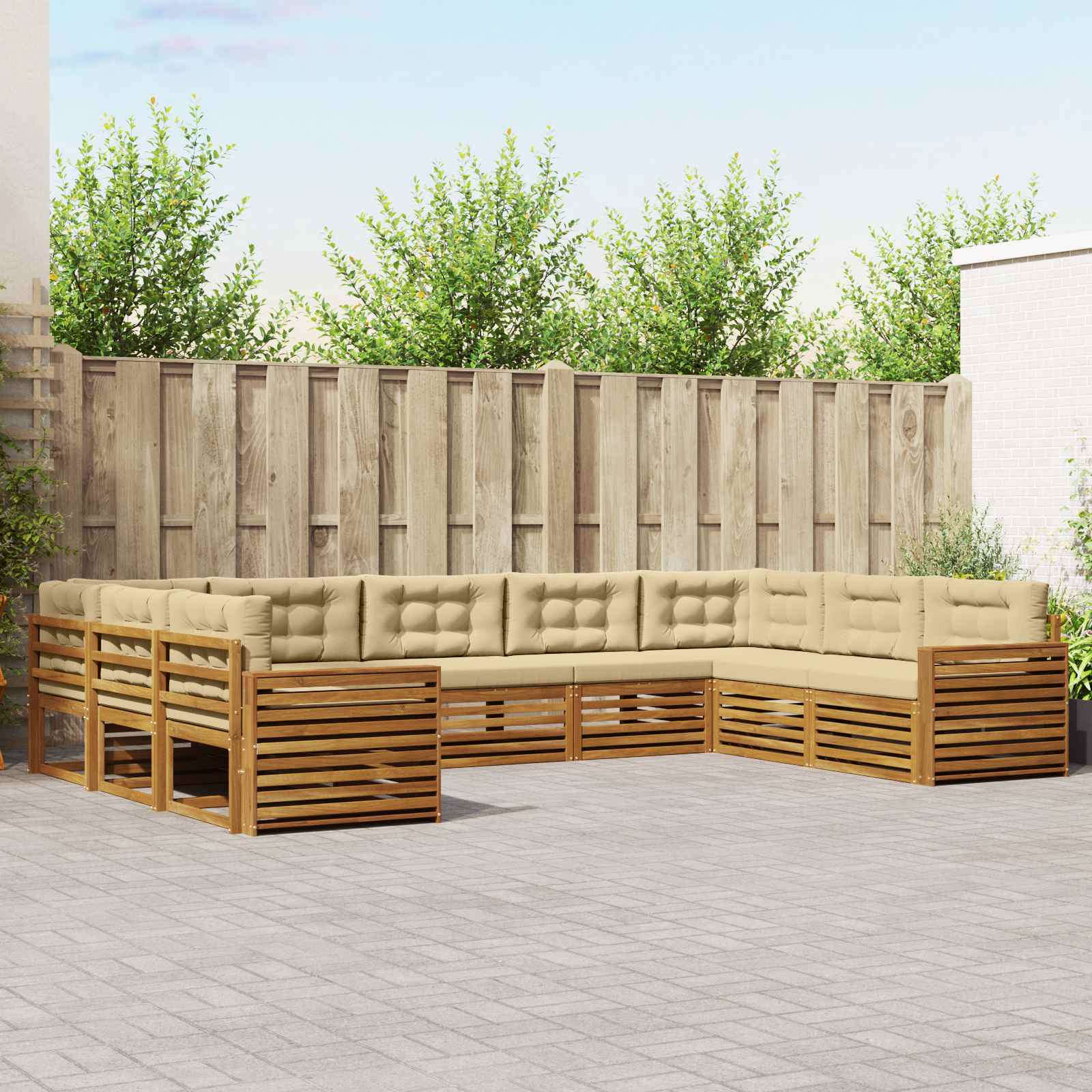 Buiten bankenset 9 pcs Natuurlijk en Beige Massief Acaciahout