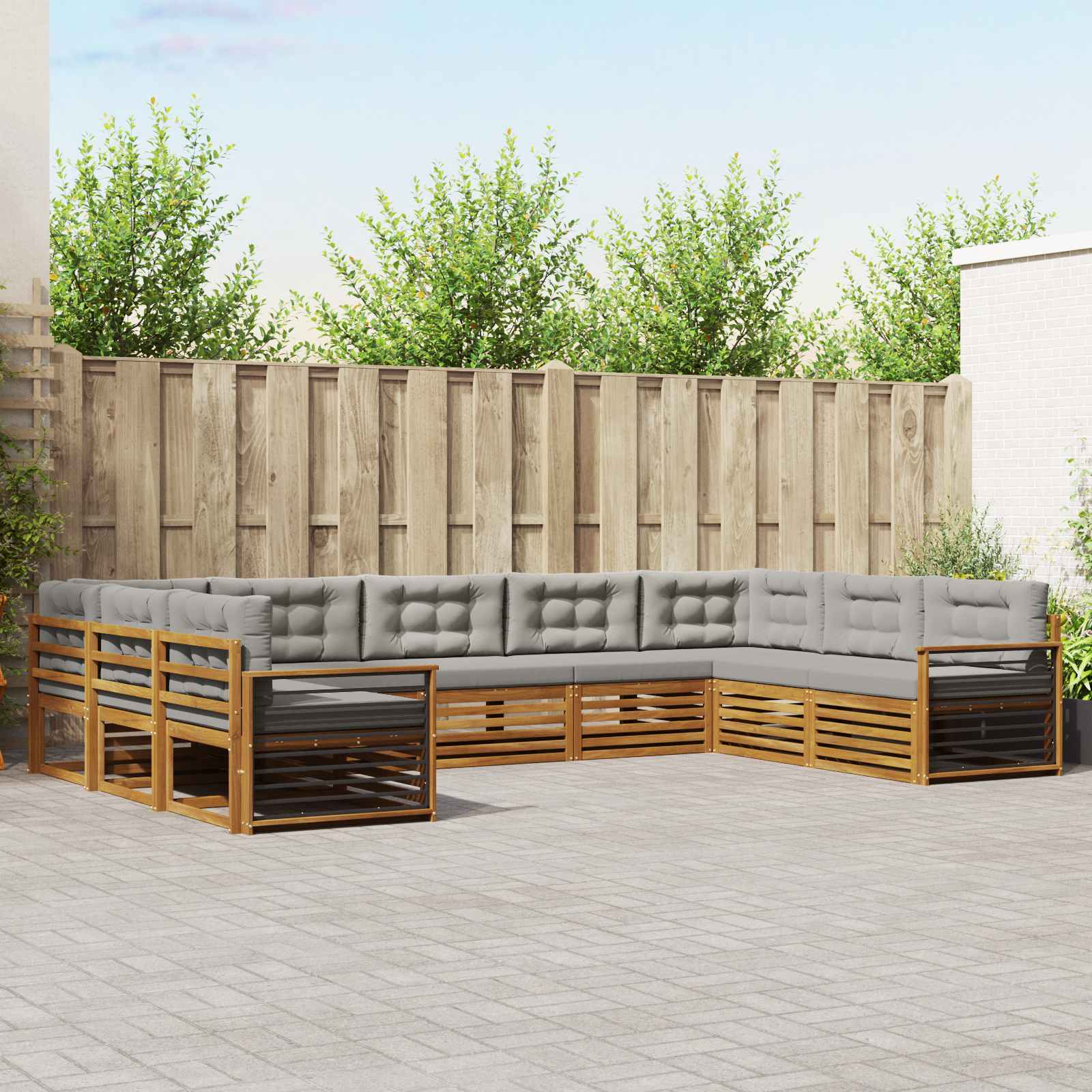 Buiten bankenset met kussen 9 pcs Natuurlijk en Lichtgrijs – afbeelding 1