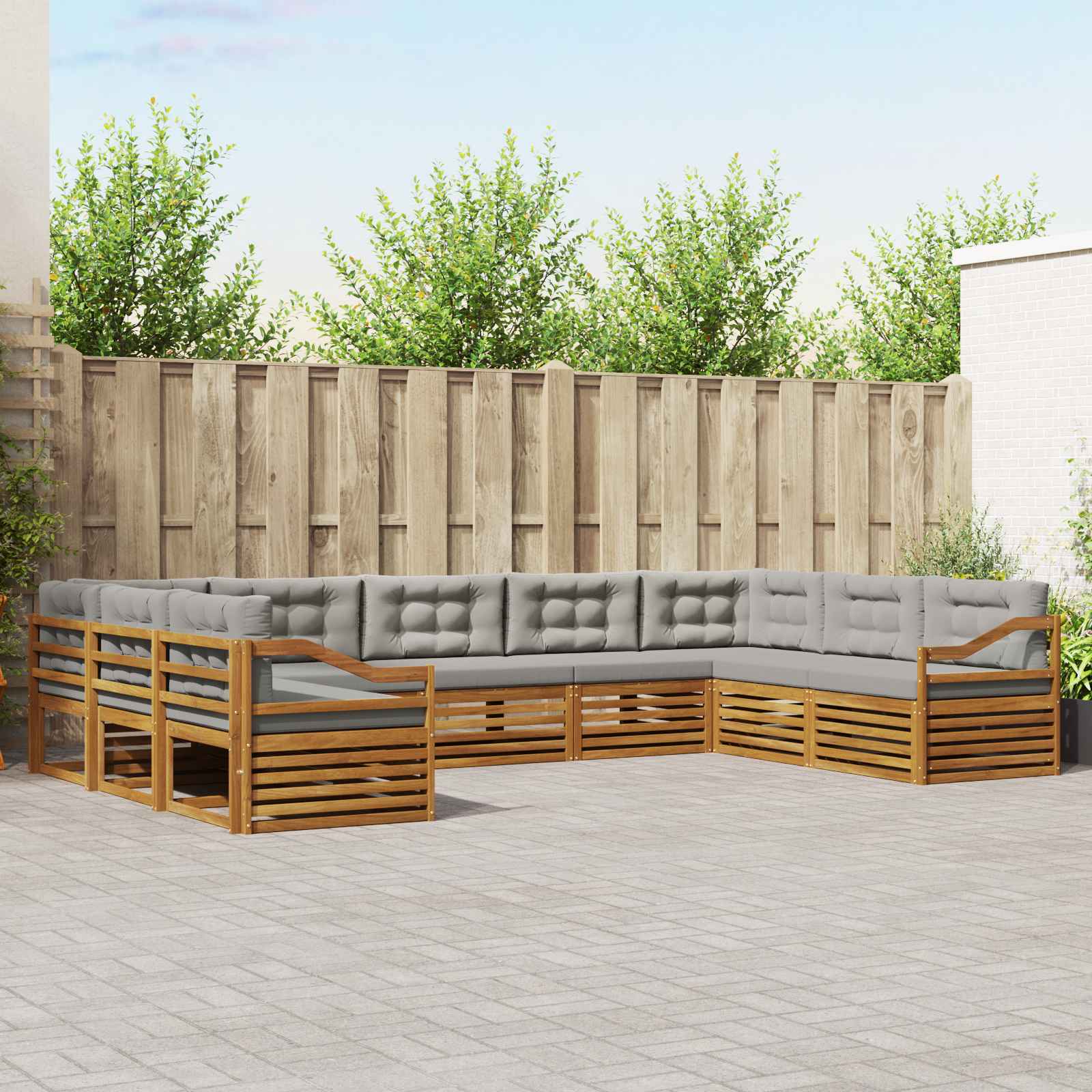 Buiten bankenset met kussen 9 pcs Natuurlijk en Lichtgrijs – afbeelding 1