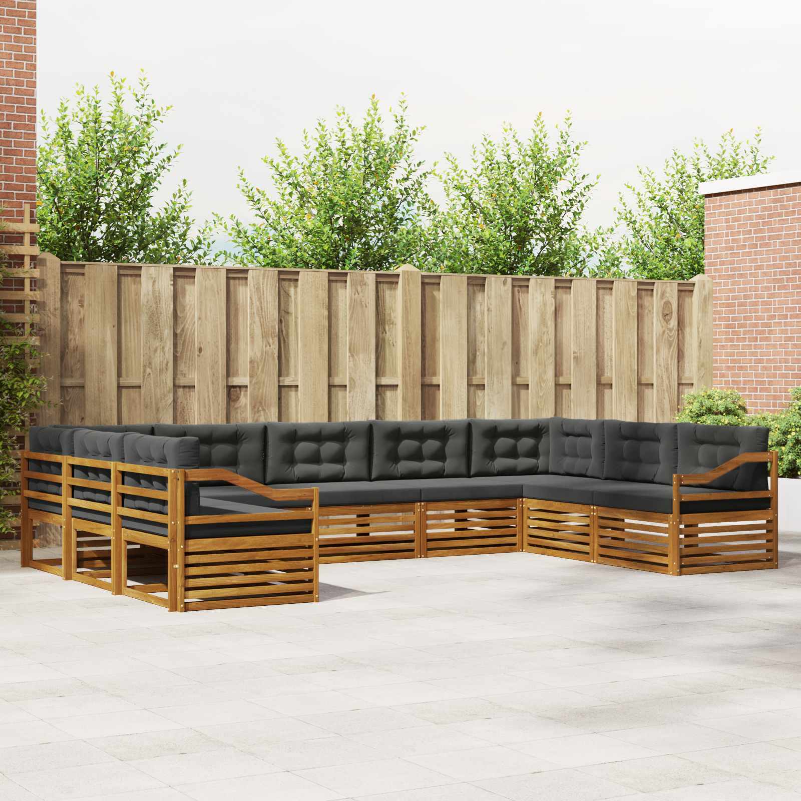 Buiten bankenset met kussen 9 pcs Natuurlijk en Antraciet