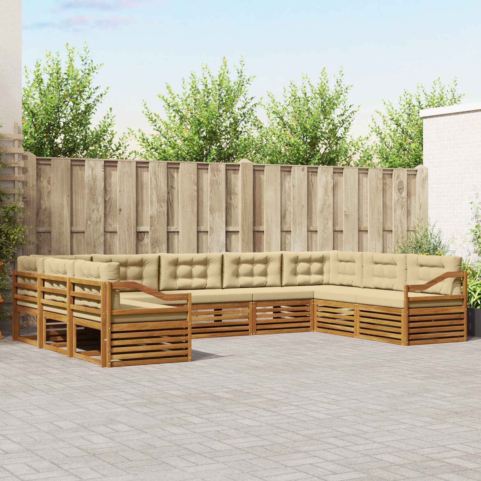 Buiten bankenset 9 pcs Natuurlijk en Beige Massief Acaciahout – afbeelding 1