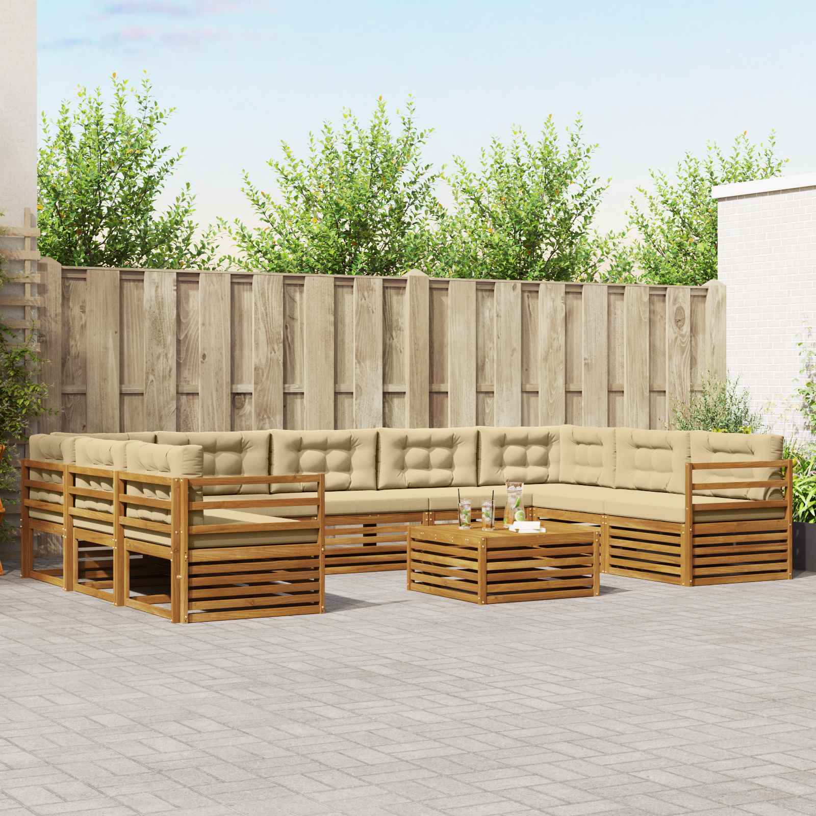 Buiten bankenset 10 pcs Natuurlijk en Beige Massief Acaciahout