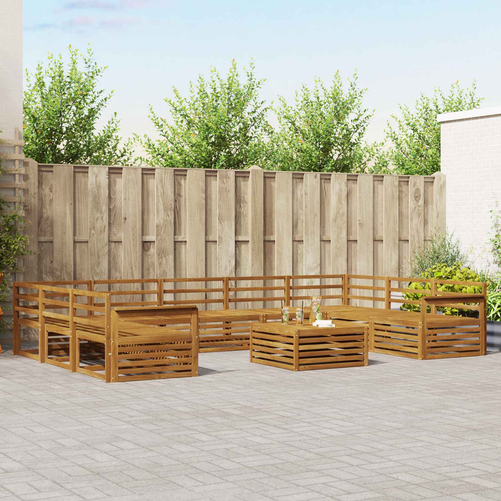 Buiten bankenset 10 pcs Naturel Massief Acaciahout – afbeelding 1