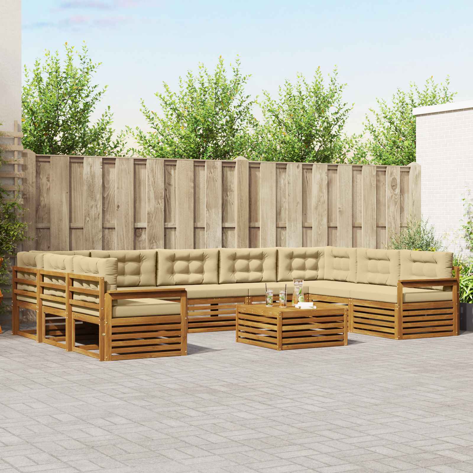 Buiten bankenset 10 pcs Natuurlijk en Beige Massief Acaciahout