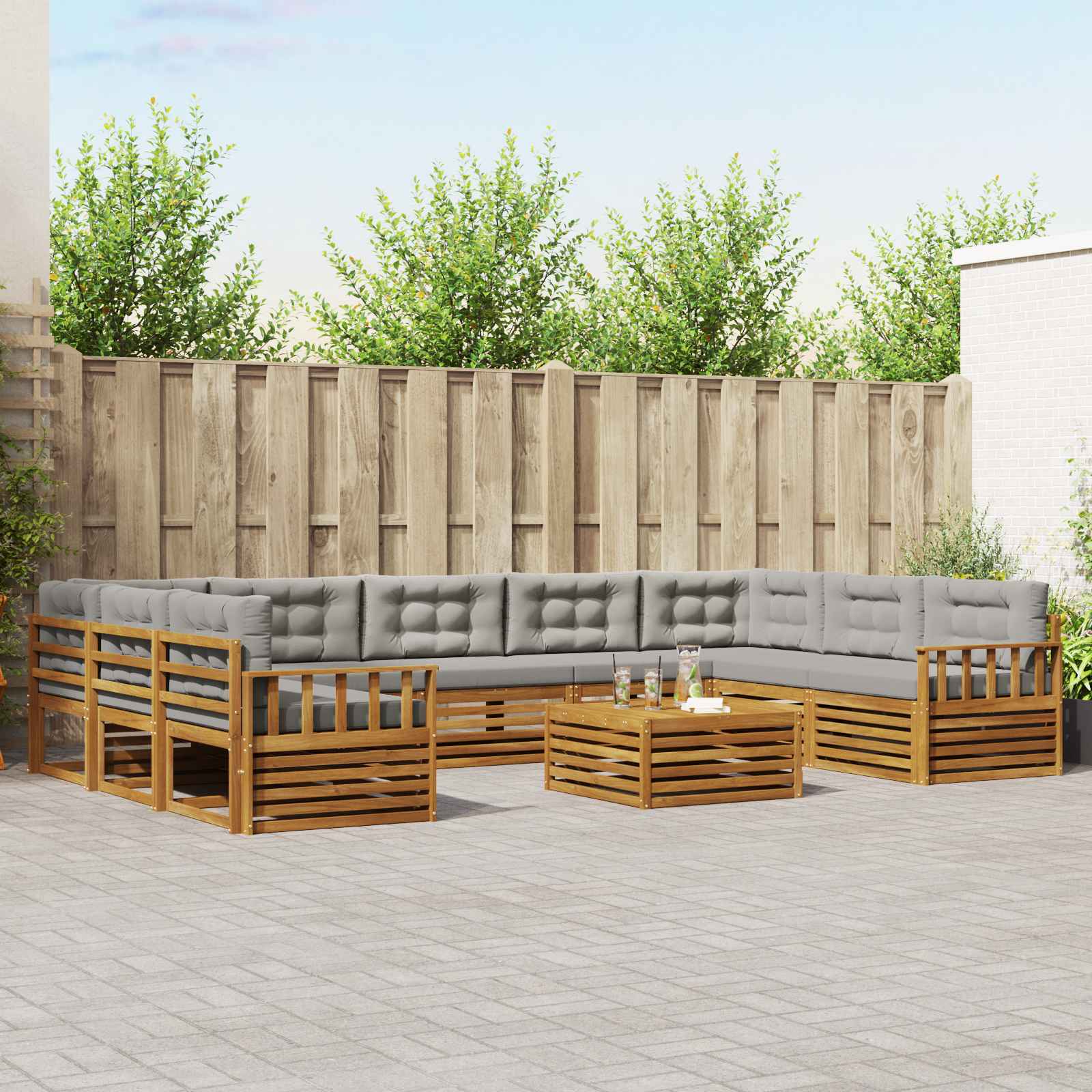 Buiten bankenset met kussen 10 pcs Natuurlijk en Lichtgrijs – afbeelding 1
