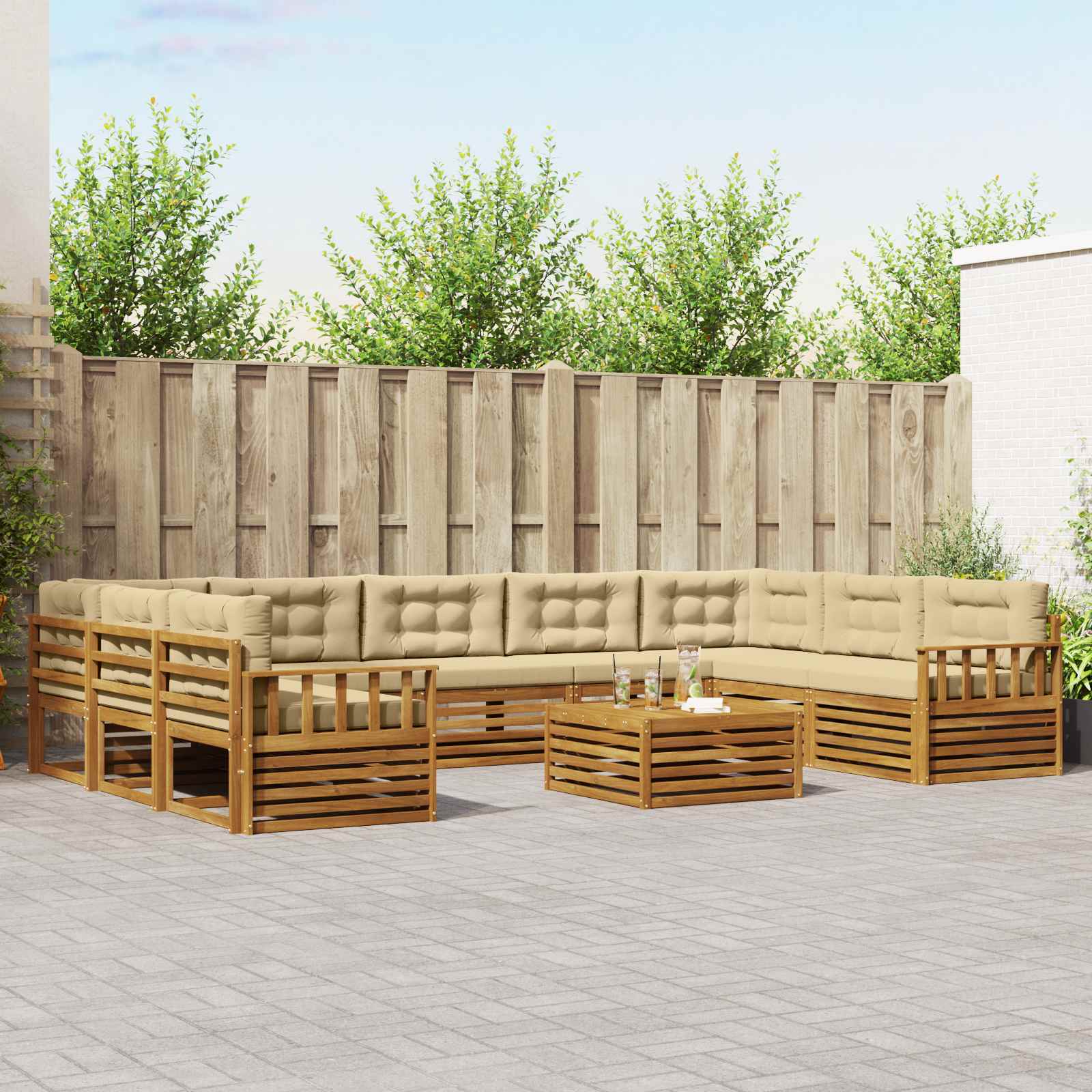 Buiten bankenset 10 pcs Natuurlijk en Beige Massief Acaciahout – afbeelding 1