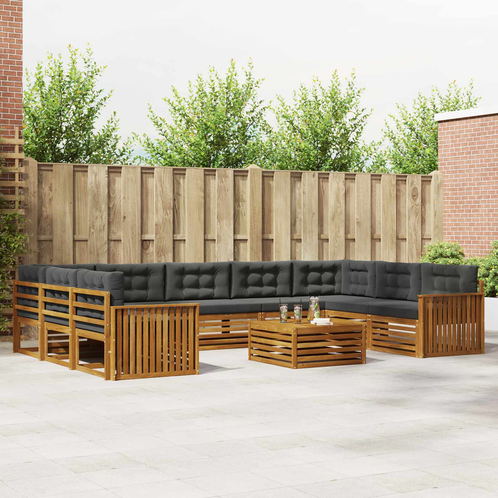 Buiten bankenset met kussen 10 pcs Natuurlijk en Antraciet – afbeelding 1