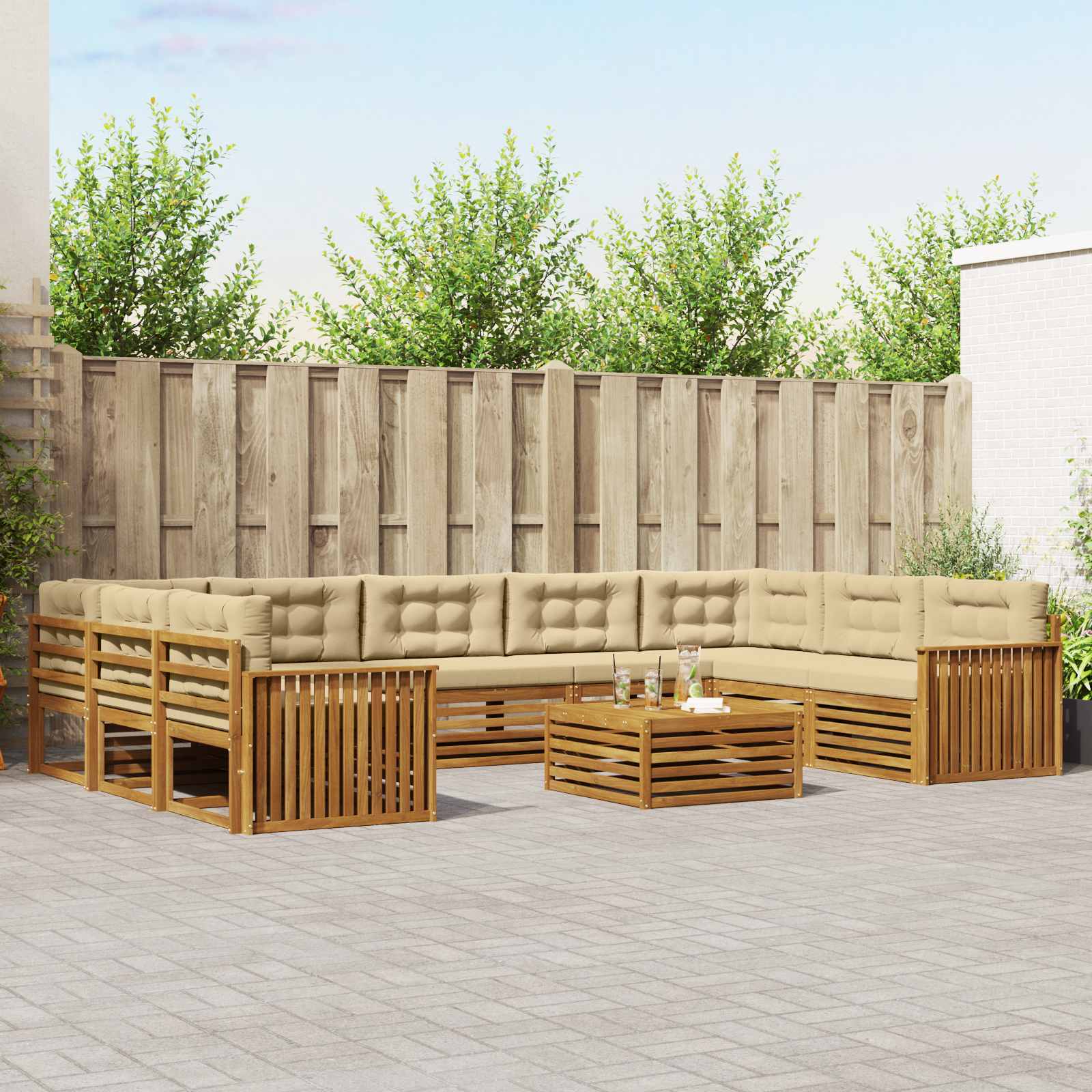 Buiten bankenset 10 pcs Natuurlijk en Beige Massief Acaciahout – afbeelding 1