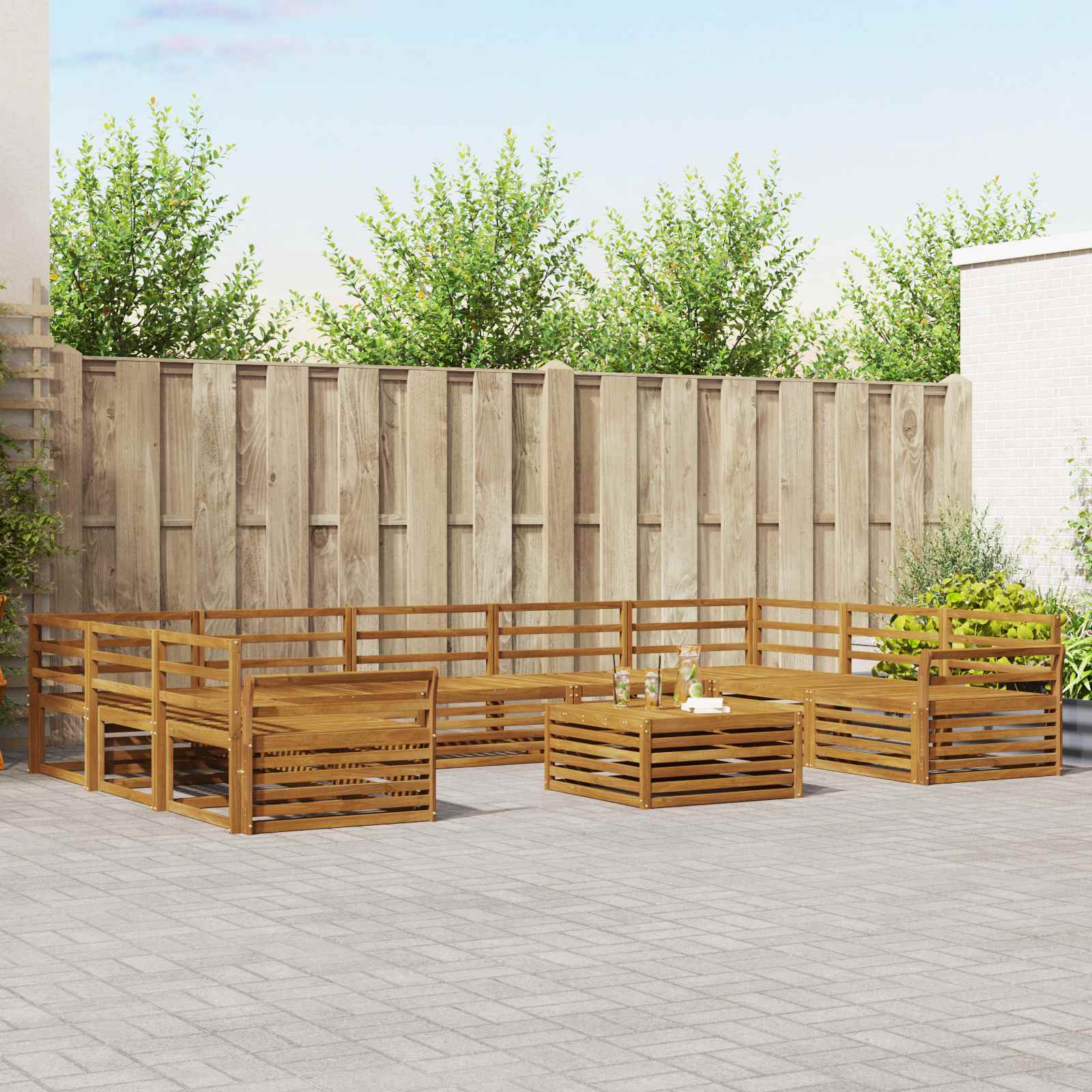 Buiten bankenset 10 pcs Naturel Massief Acaciahout