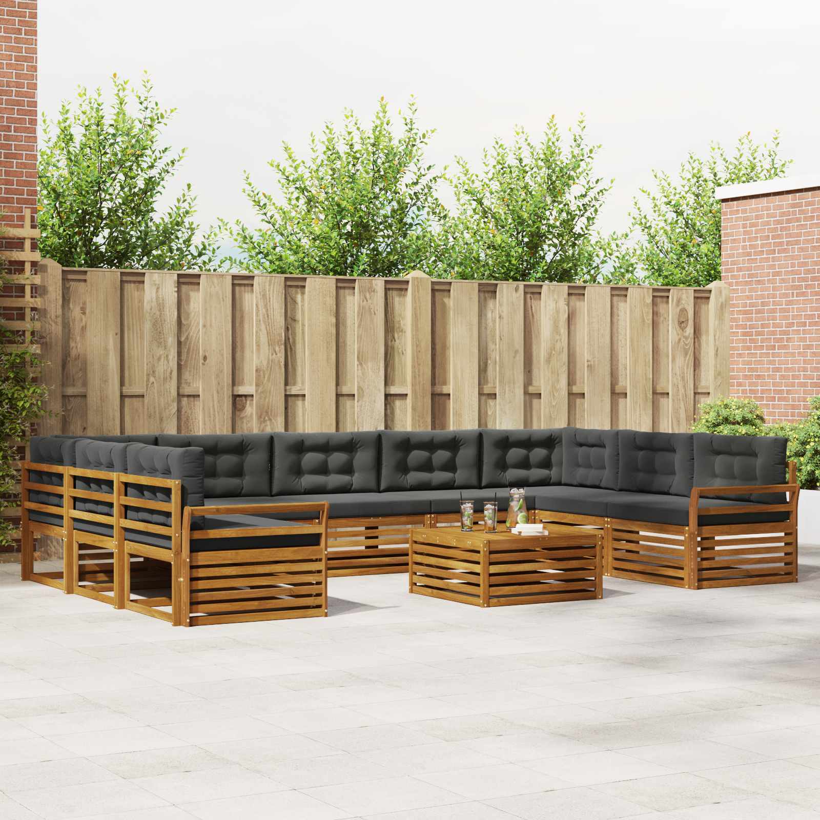 Buiten bankenset met kussen 10 pcs Natuurlijk en Antraciet