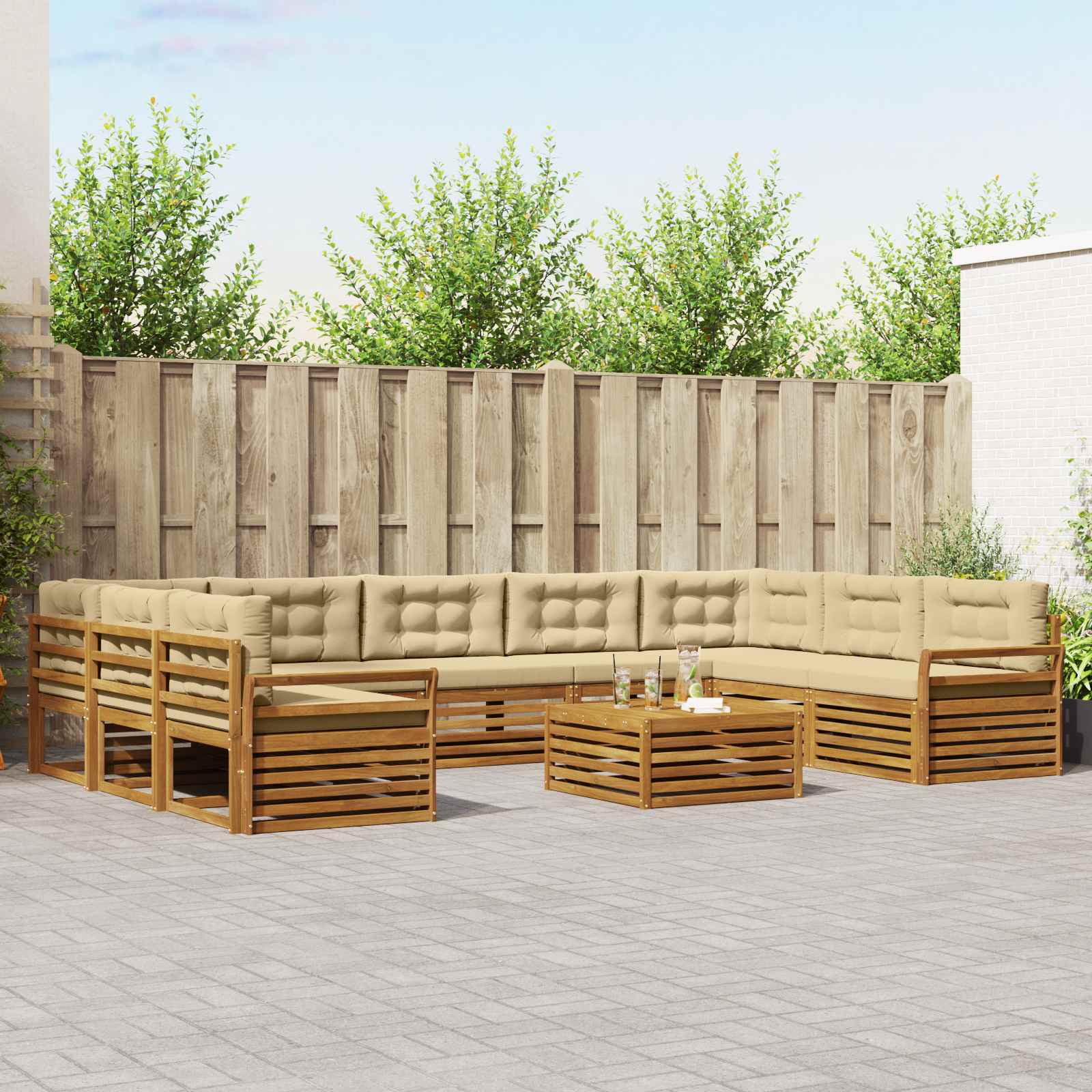 Buiten bankenset 10 pcs Natuurlijk en Beige Massief Acaciahout – afbeelding 1
