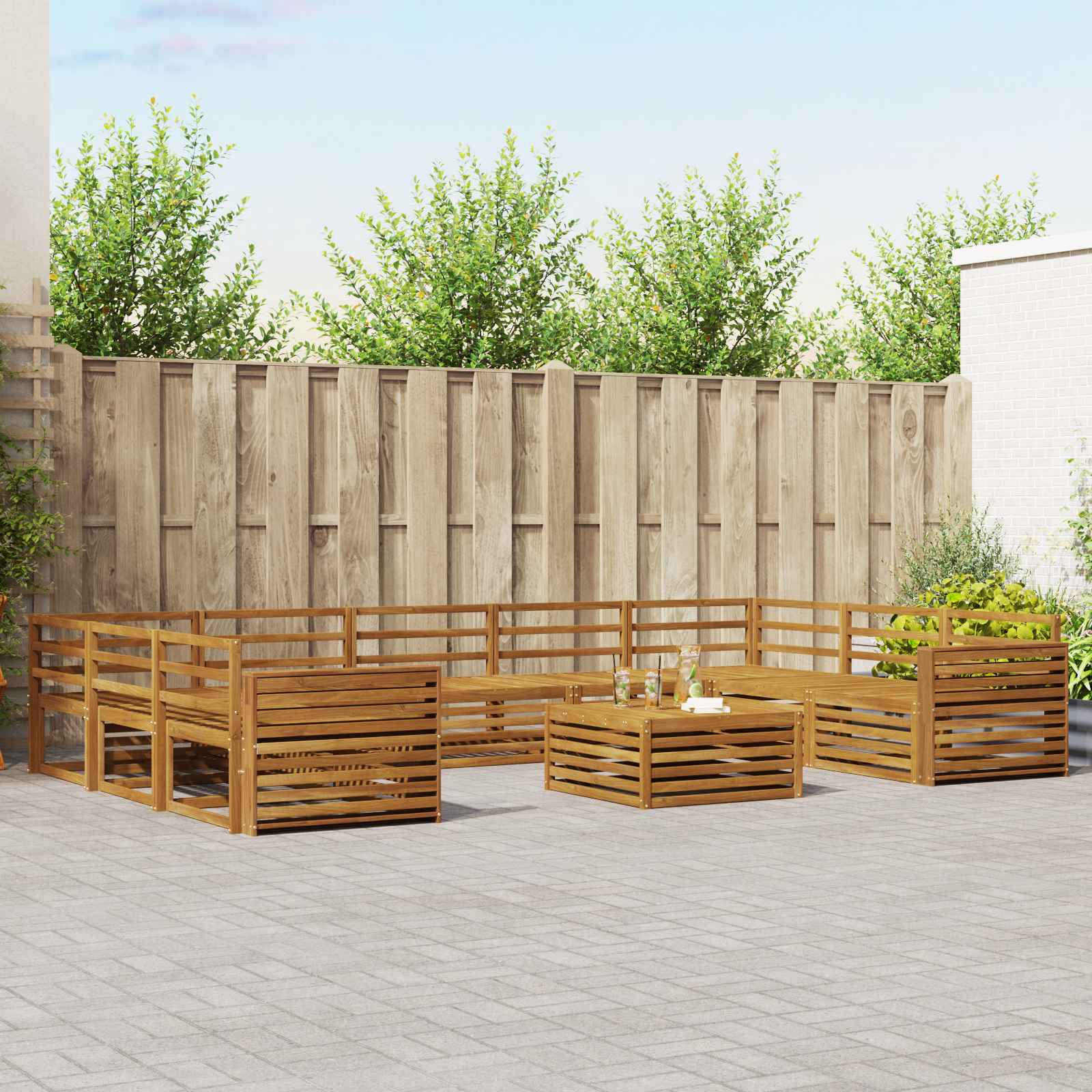 Buiten bankenset 10 pcs Naturel Massief Acaciahout