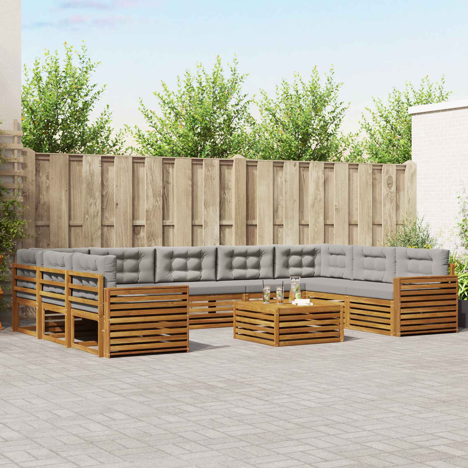 Buiten bankenset met kussen 10 pcs Natuurlijk en Lichtgrijs – afbeelding 1