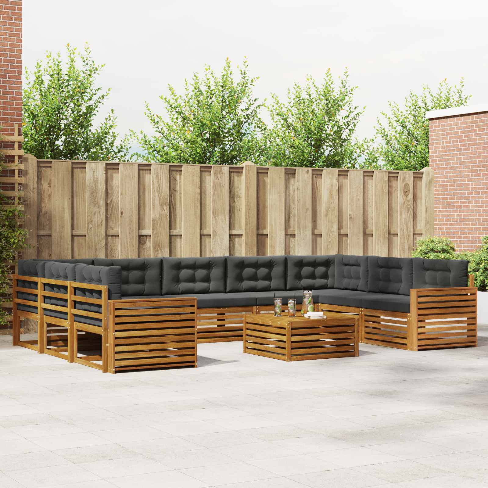 Buiten bankenset met kussen 10 pcs Natuurlijk en Antraciet – afbeelding 1