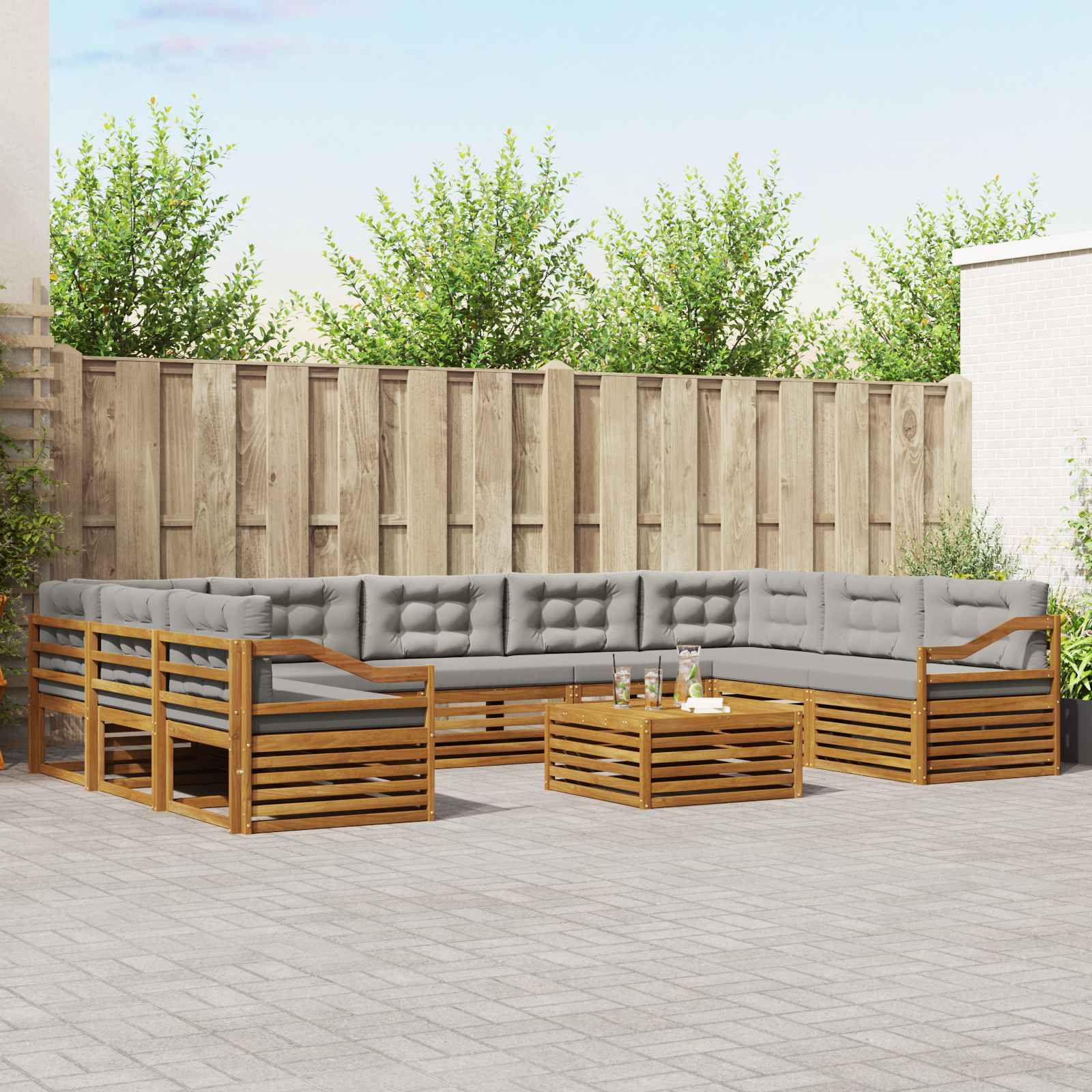 Buiten bankenset met kussen 10 pcs Natuurlijk en Lichtgrijs – afbeelding 1