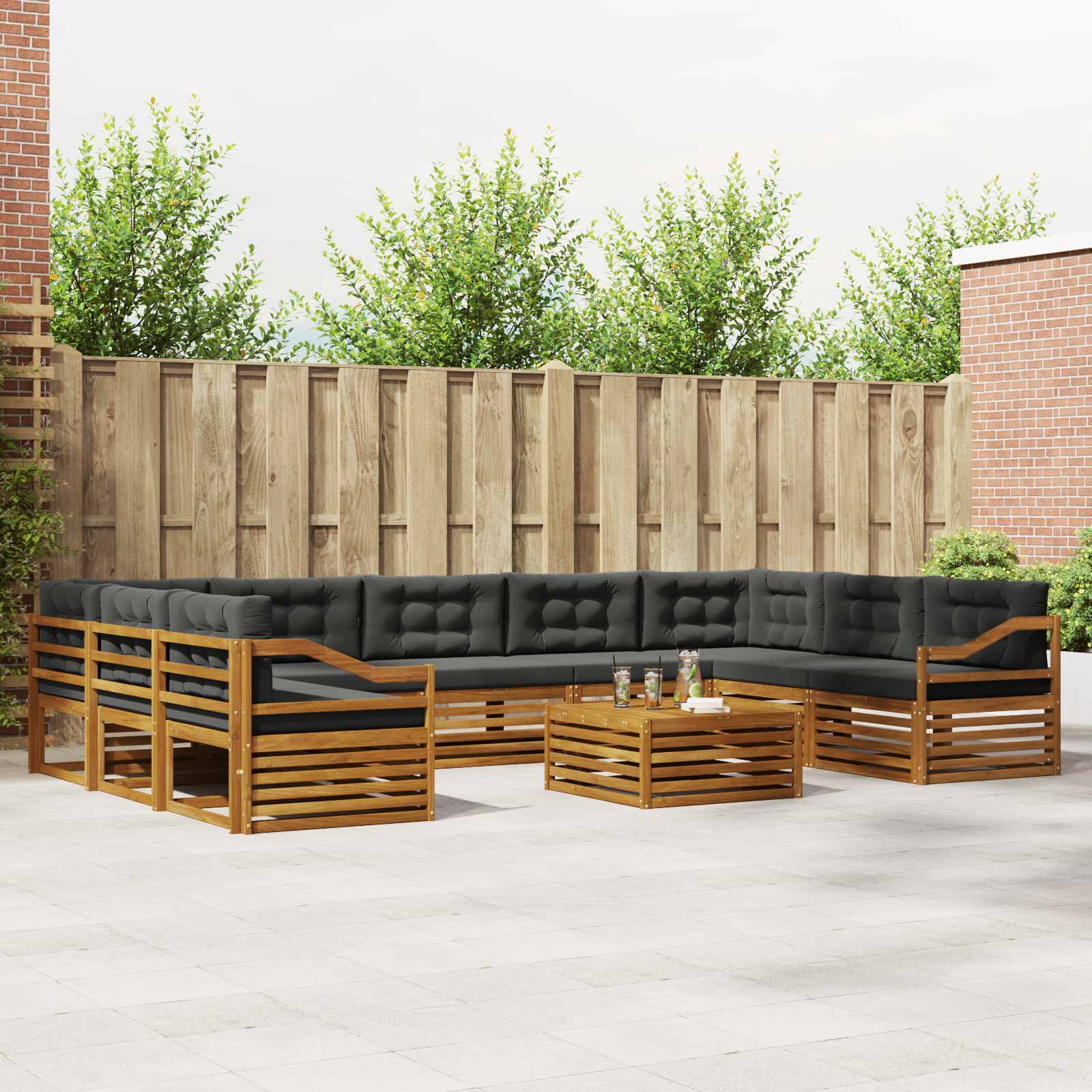 Buiten bankenset met kussen 10 pcs Natuurlijk en Antraciet