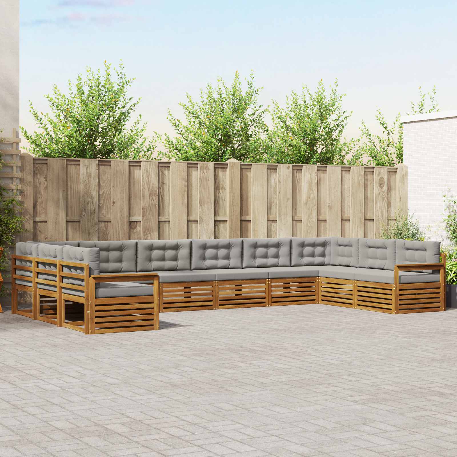 Sofa-Sets 8 pcs Natuurlijk en Lichtgrijs Massief Acaciahout – afbeelding 1