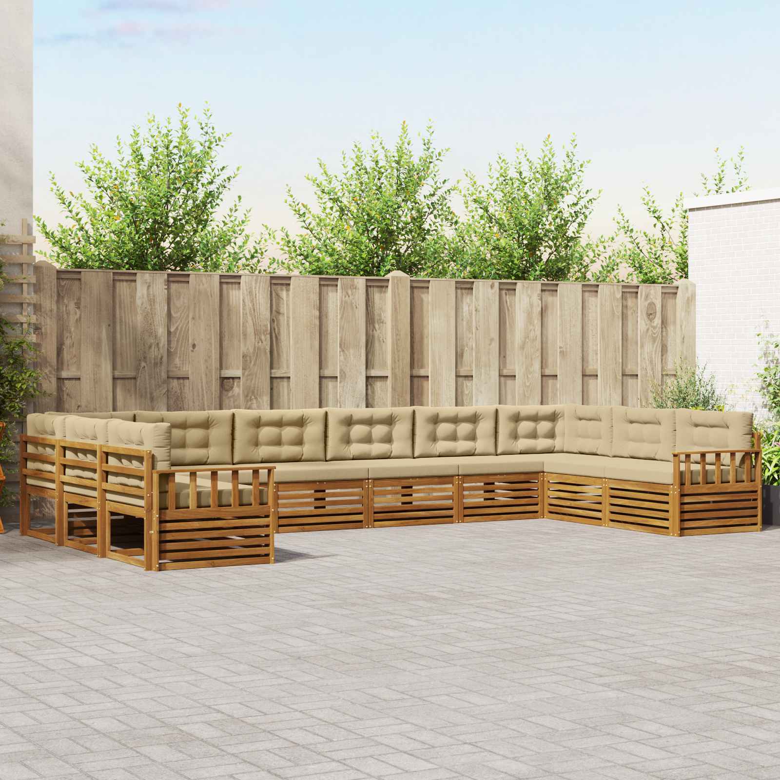 Sofa-Sets 5 pcs Natuurlijk en Beige Massief Acaciahout