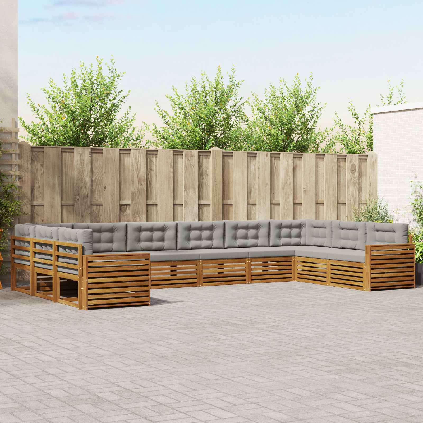 Sofa-Sets 9 pcs Natuurlijk en Lichtgrijs Massief Acaciahout – afbeelding 1