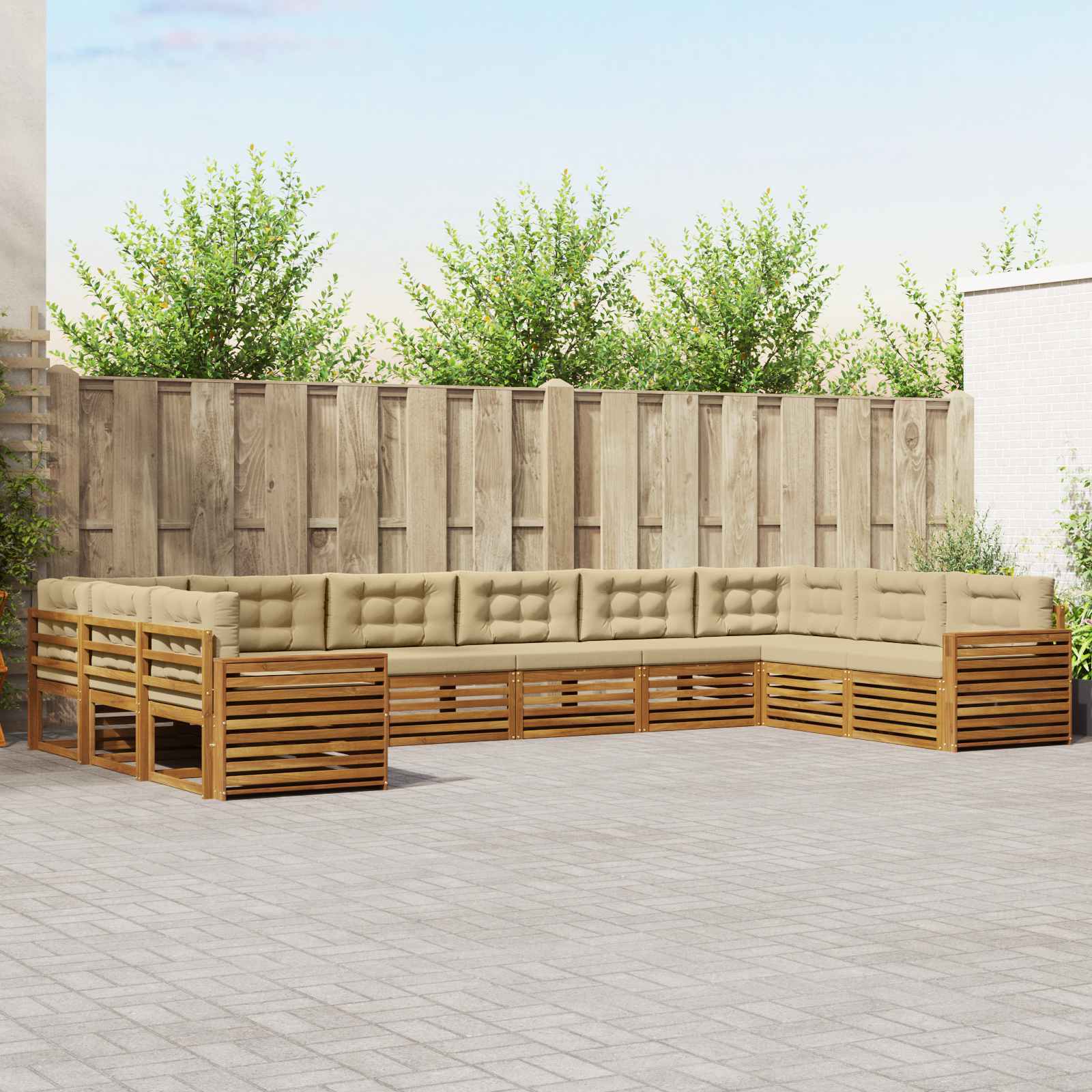 Sofa-Sets 7 pcs Natuurlijk en Beige Massief Acaciahout