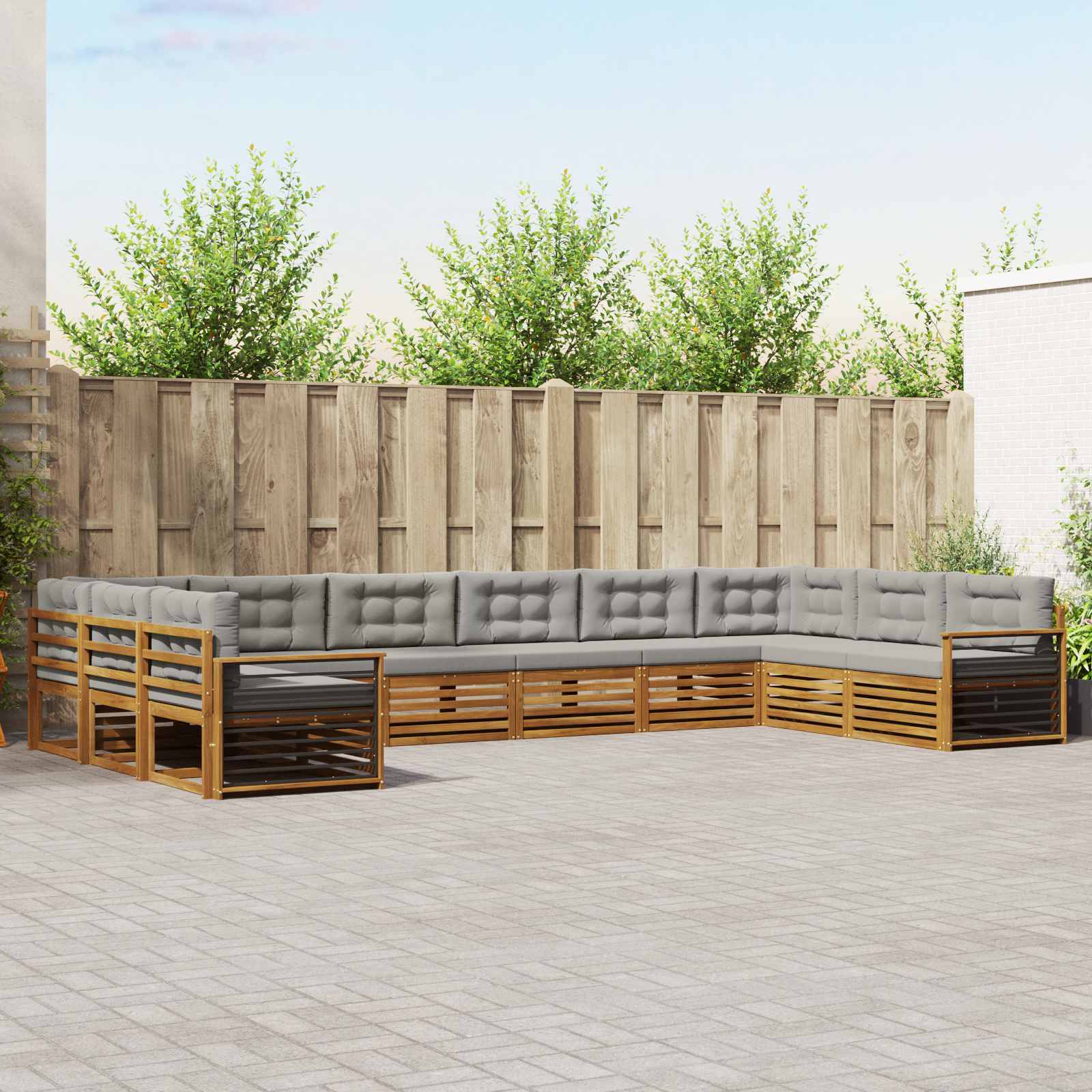 Sofa-Sets 10 pcs Natuurlijk en Lichtgrijs Massief Acaciahout – afbeelding 1