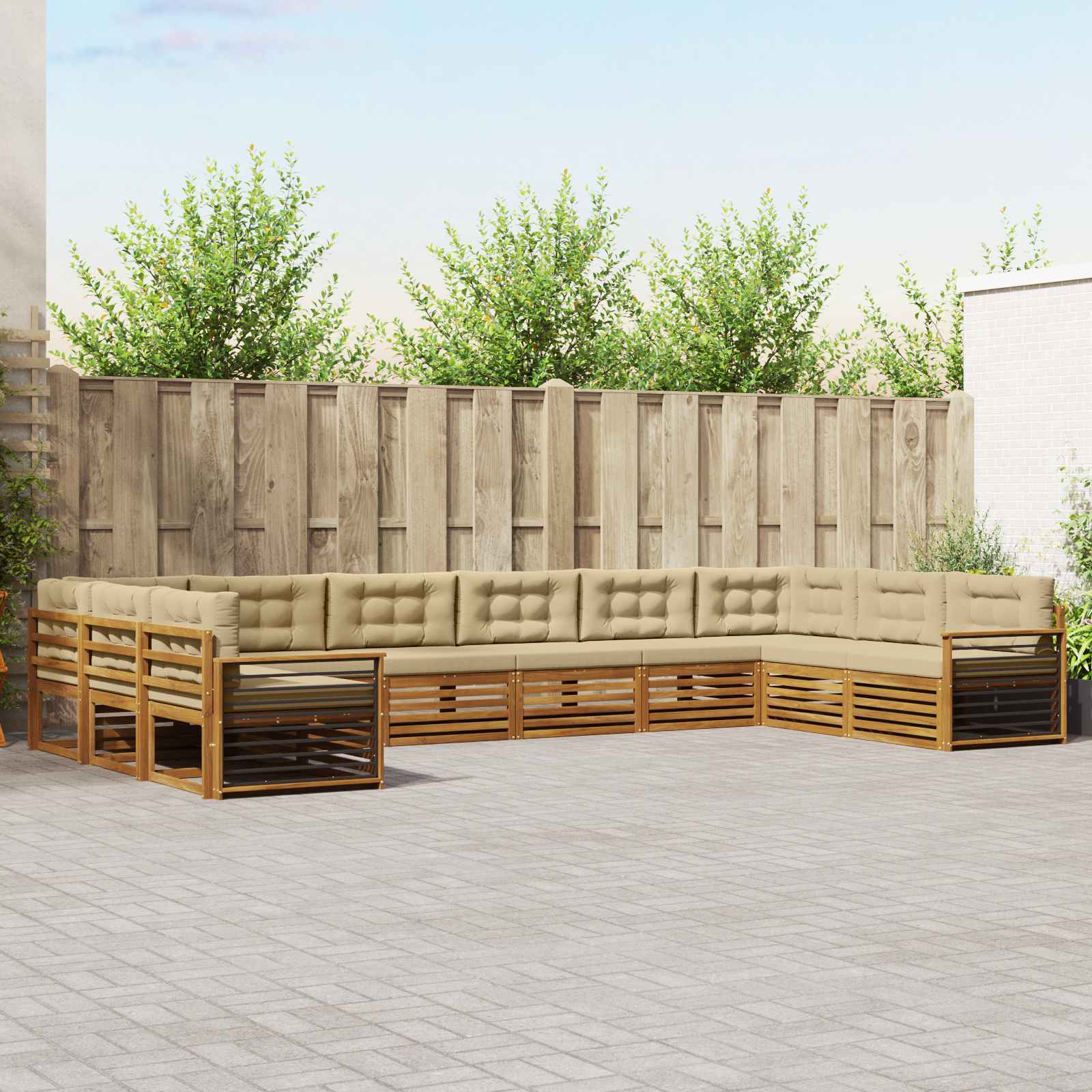 Sofa-Sets 10 pcs Natuurlijk en Beige Massief Acaciahout