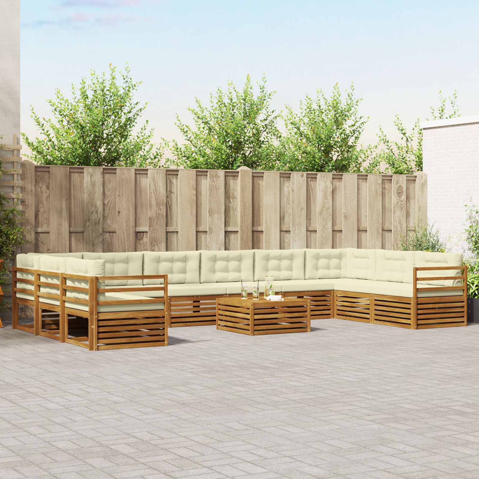 Sofa-Sets 11 pcs Natuurlijk en Crème Massief Acaciahout