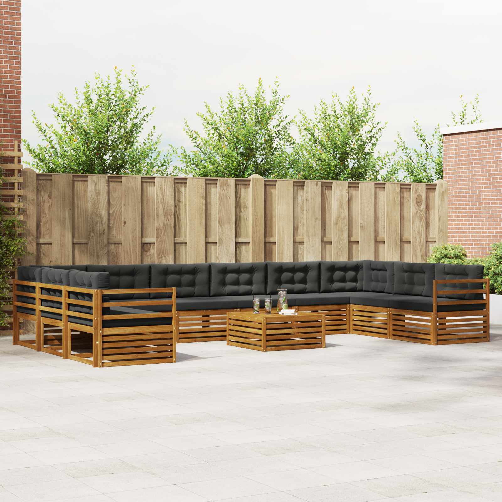 Sofa-Sets 11 pcs Natuurlijk en Antraciet Massief Acaciahout