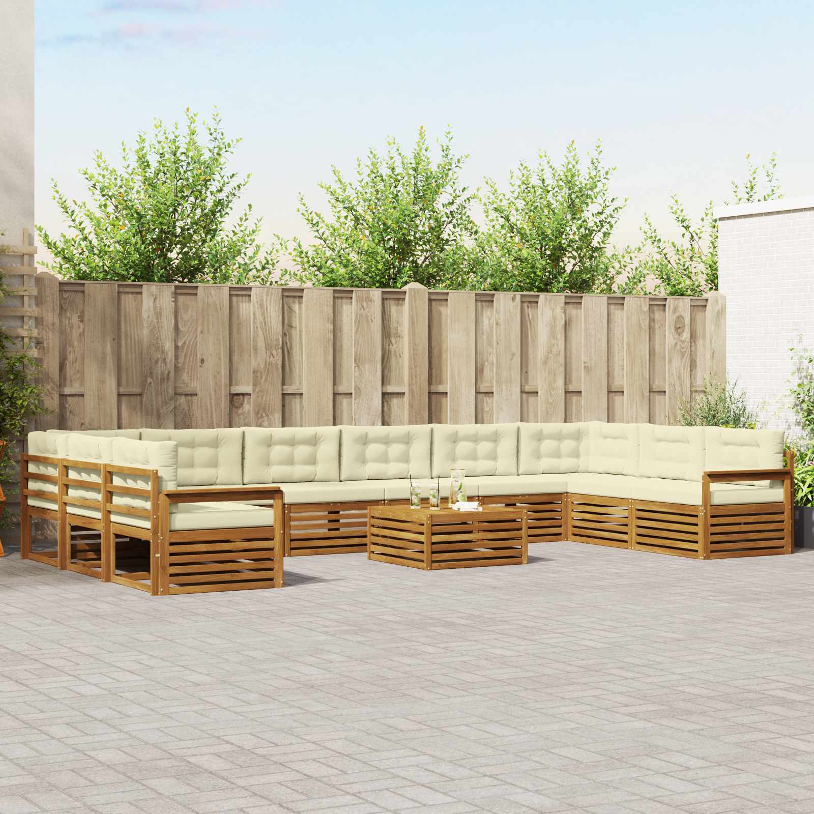 Sofa-Sets 11 pcs Natuurlijk en Crème Massief Acaciahout – afbeelding 1