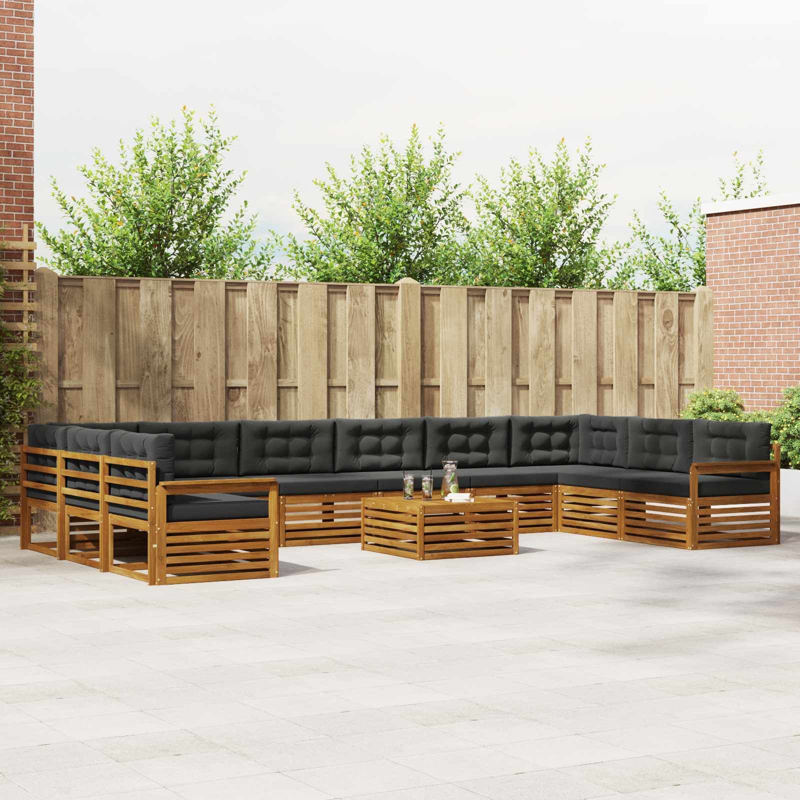 Sofa-Sets 11 pcs Natuurlijk en Antraciet Massief Acaciahout – afbeelding 1