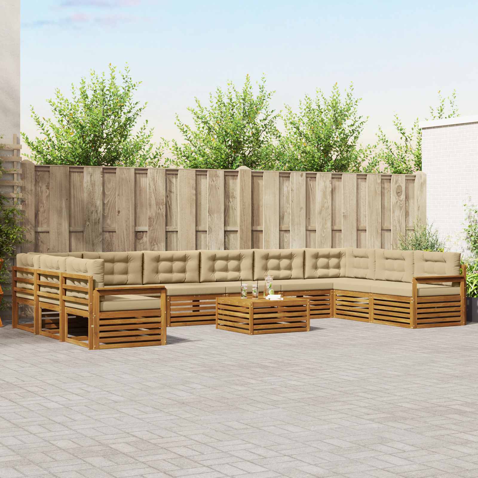 Sofa-Sets 11 pcs Natuurlijk en Beige Massief Acaciahout – afbeelding 1
