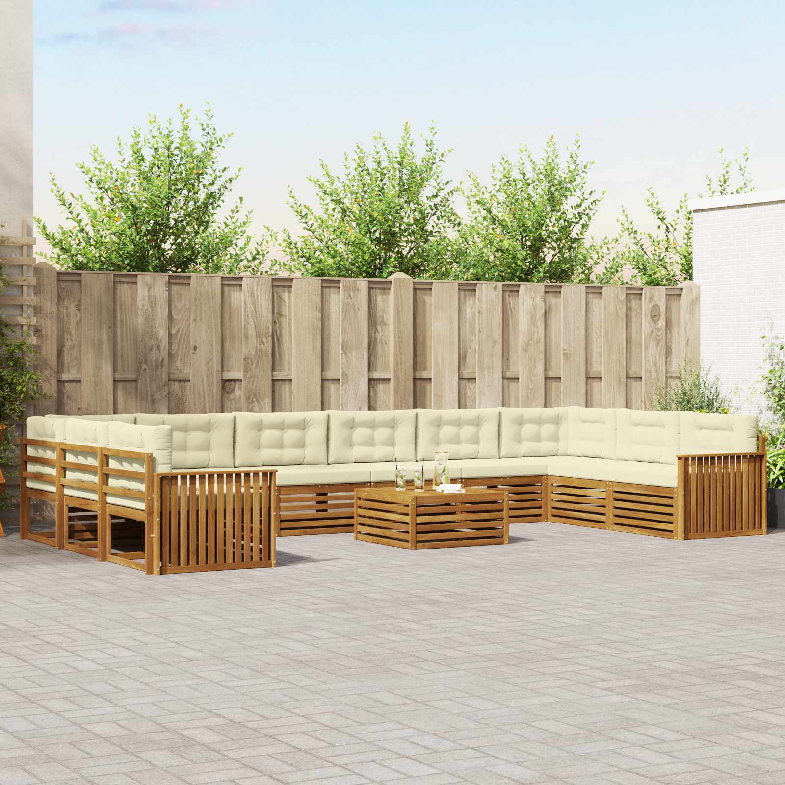 Sofa-Sets 11 pcs Natuurlijk en Crème Massief Acaciahout