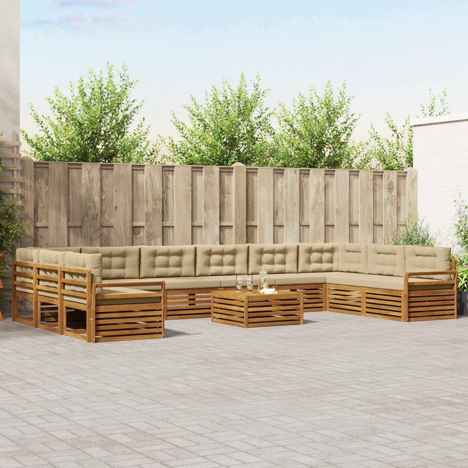 Sofa-Sets 11 pcs Natuurlijk en Beige Massief Acaciahout – afbeelding 1
