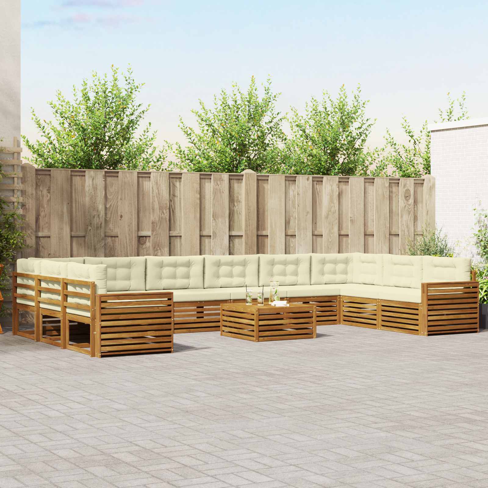 Sofa-Sets 11 pcs Natuurlijk en Crème Massief Acaciahout – afbeelding 1