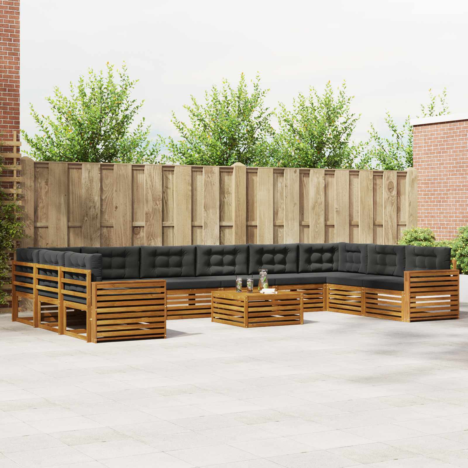 Sofa-Sets 11 pcs Natuurlijk en Antraciet Massief Acaciahout