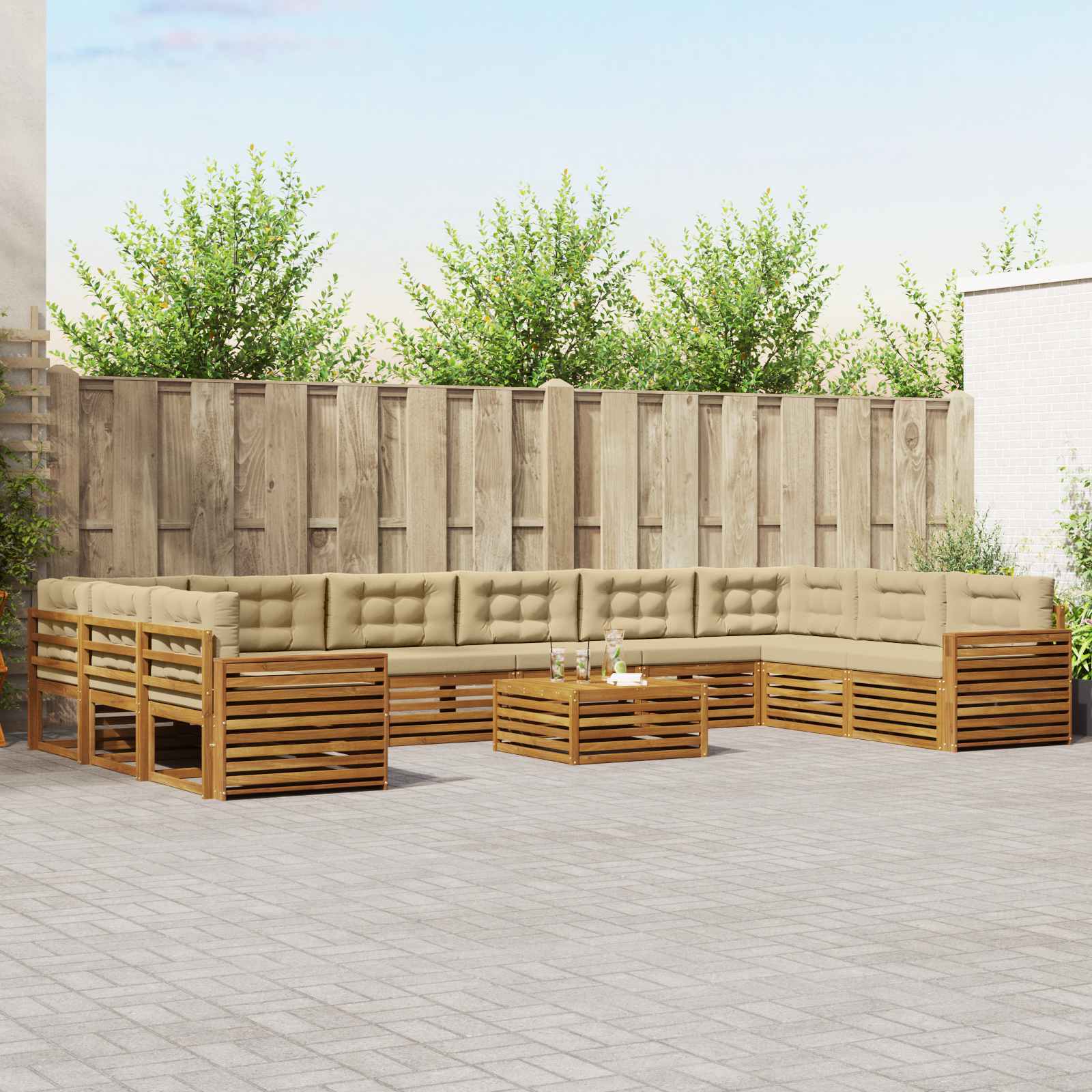 Sofa-Sets 11 pcs Natuurlijk en Beige Massief Acaciahout – afbeelding 1